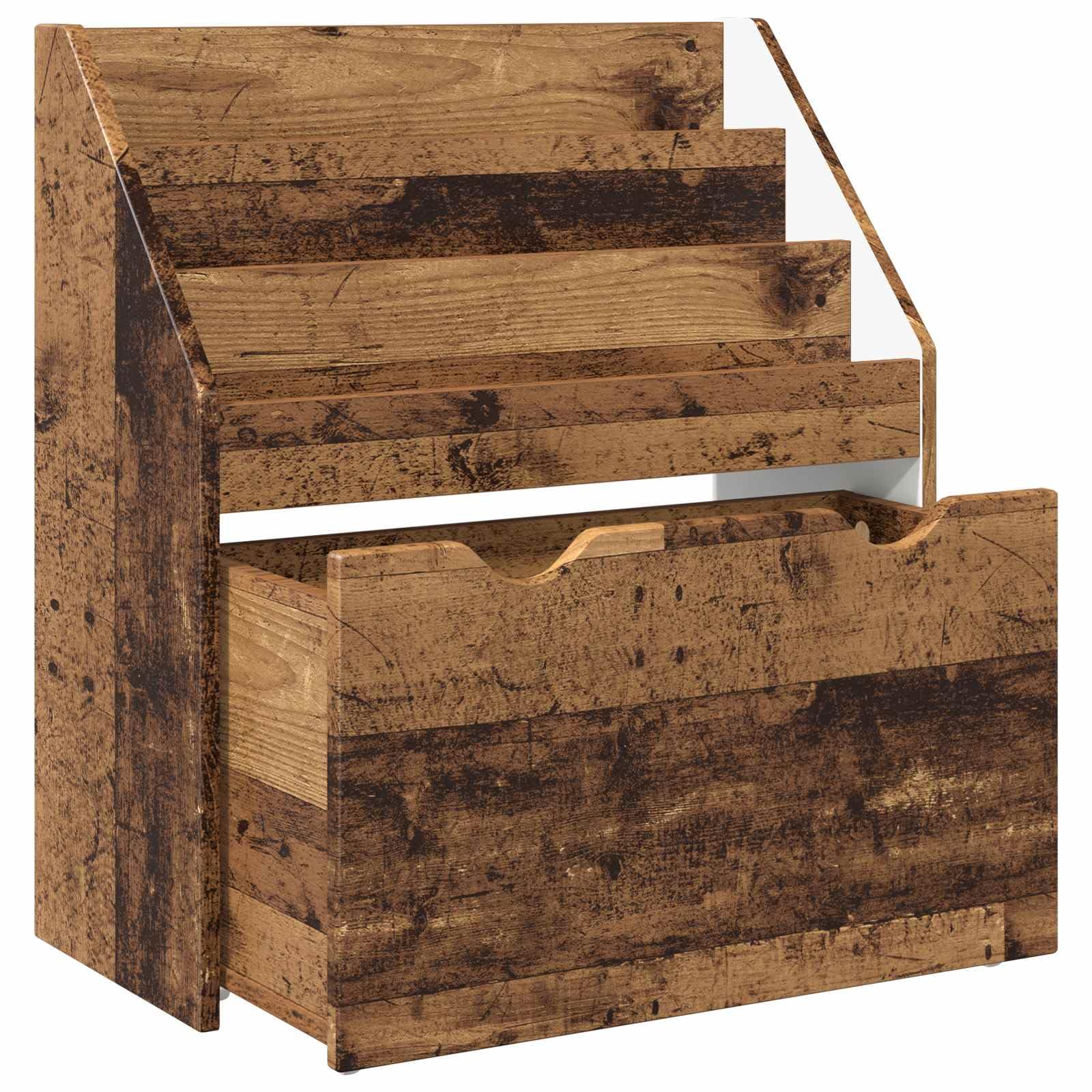 Kinderregal Altholz Holzwerkstoff 60 x 29,5 x 69 cm freistehendes Regal mit Schublade für Bücher, Zeitschrift Ordnung im Kinderzimmer