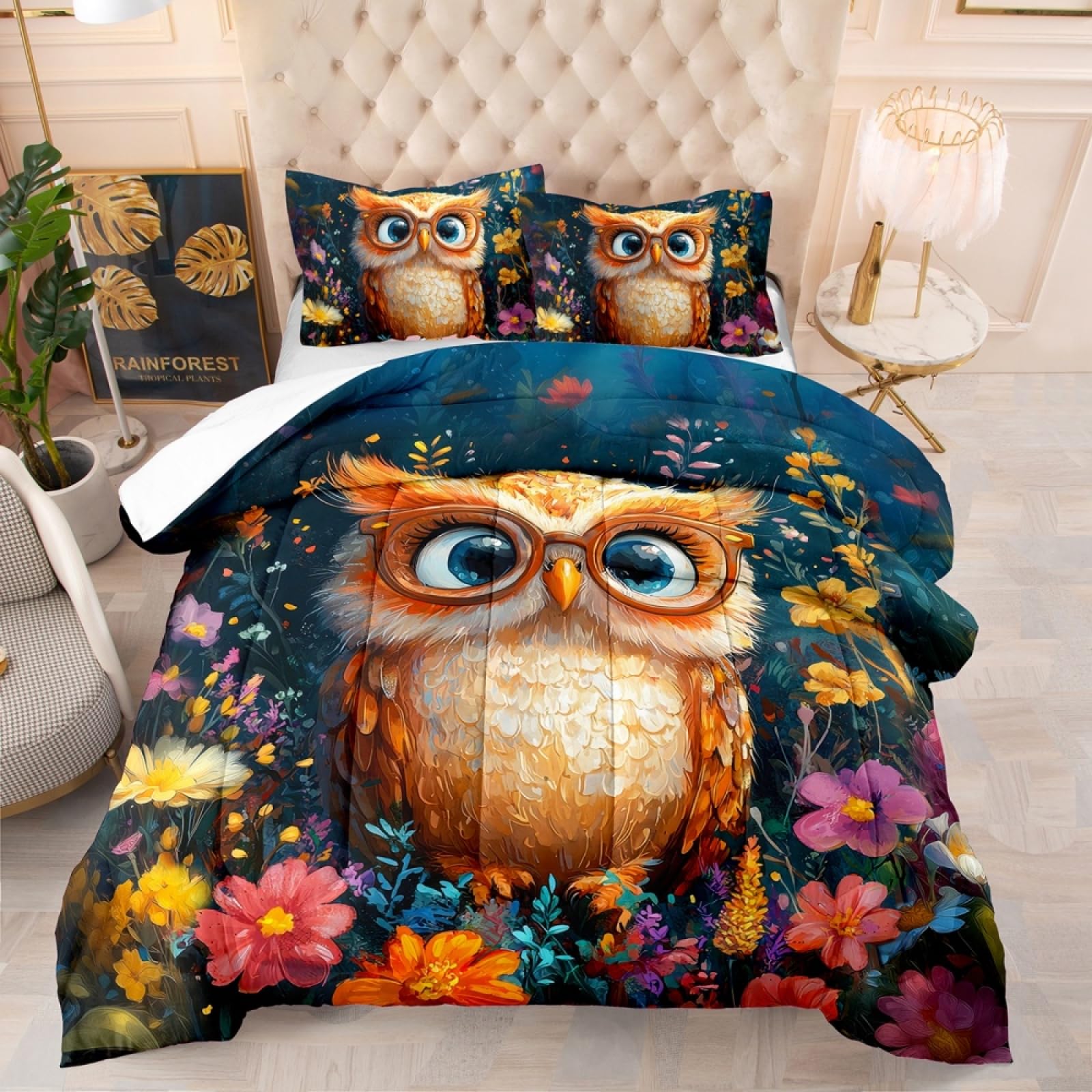 Duvet Flores De Animales Lindos Edredon Microfibra Funda Nordica Transpirable Colcha 4 Temporadas Colcha Cama Lavable Duradero Edredones+2 Fundas de Almohada (50x75cm) 203x228cm