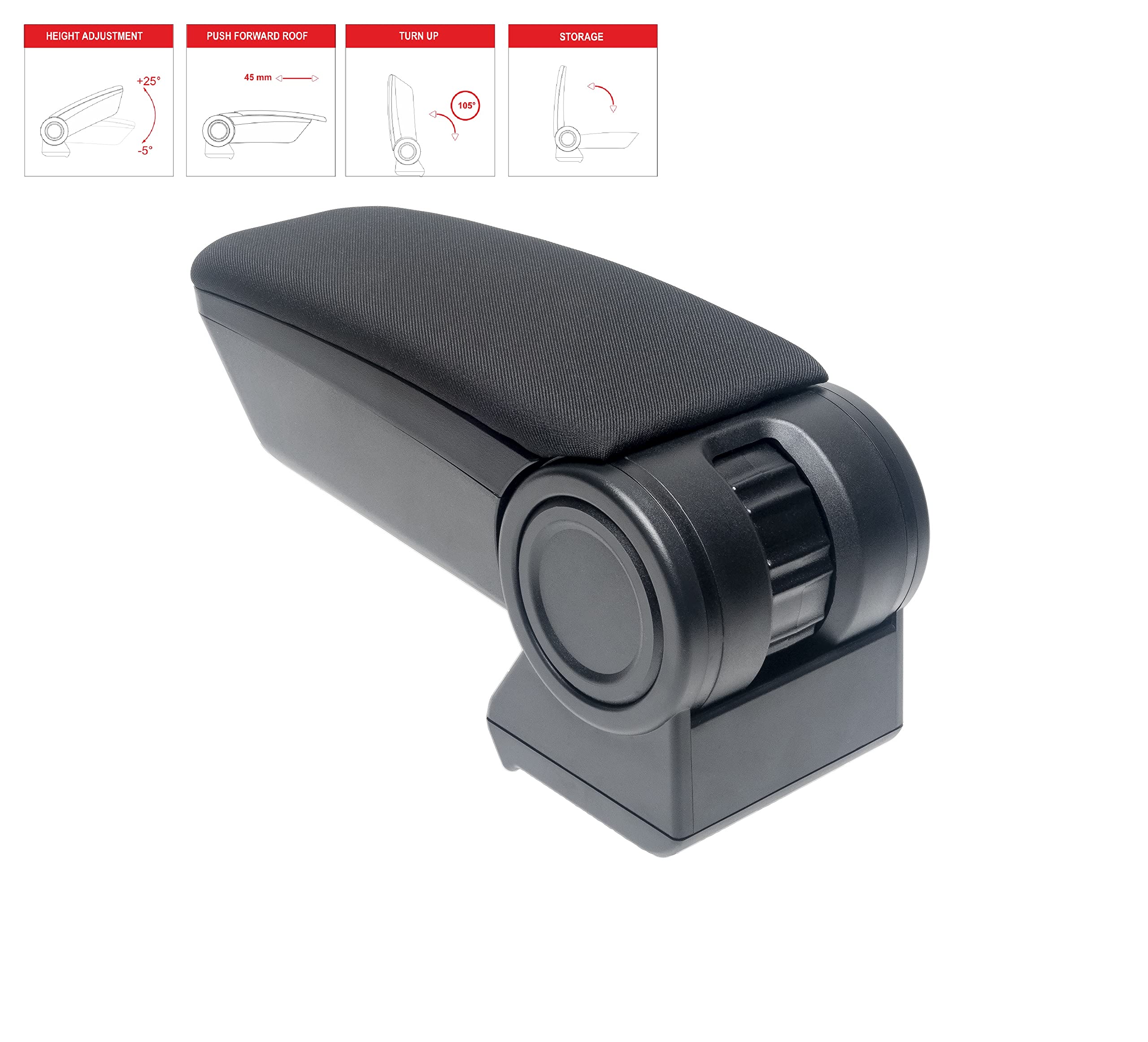 Rati Armster3 Armlehne mit Stoff Polsterung passend für RENAULT ZOE 2020- Mittelarmlehne mit Staufach, passgenau zum Mittelkonsole, Schwarz