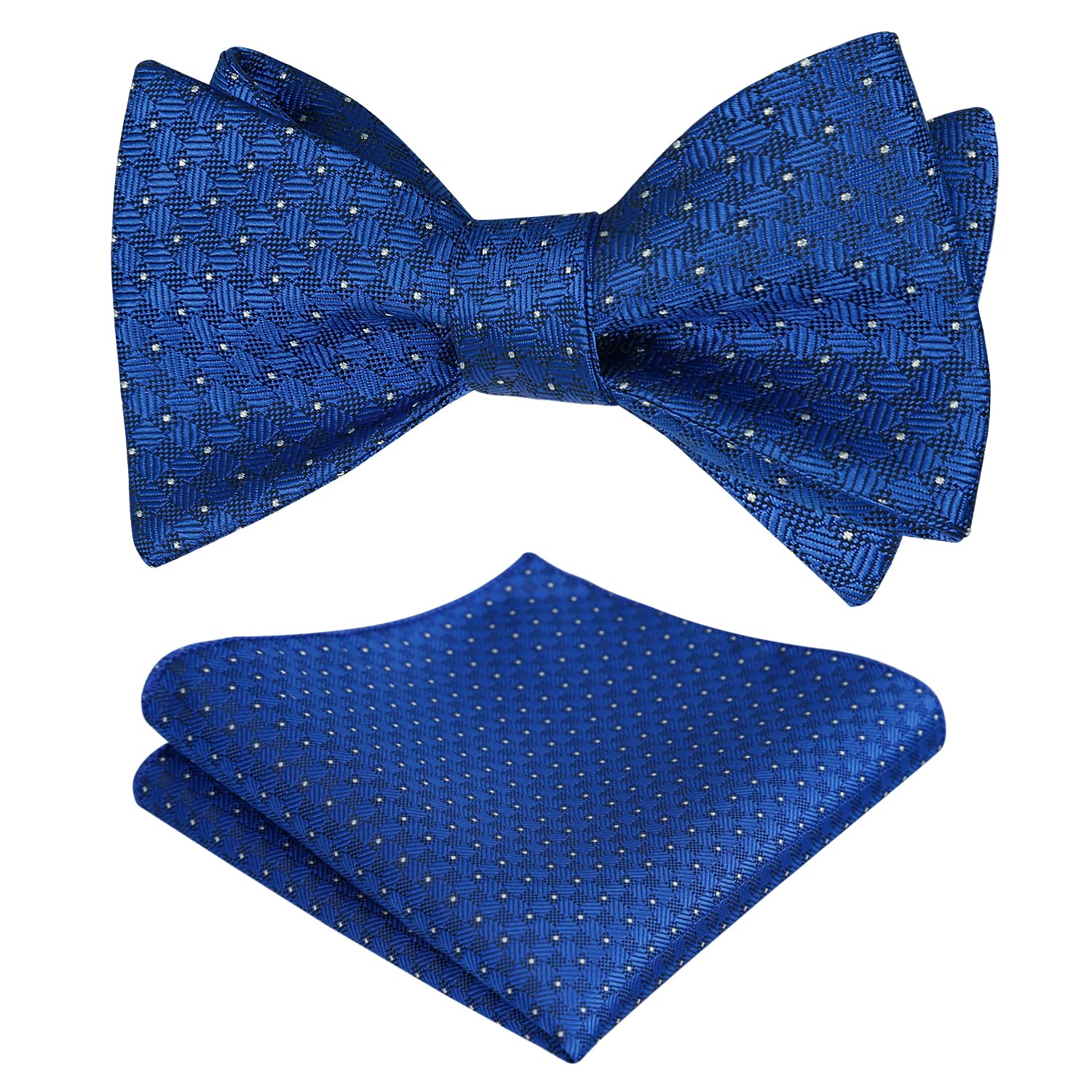Alizeal Men's 058-Royal Blue Silver Dot Wedding Pre-Tied Bow Tie And Hanky, Royal Blue