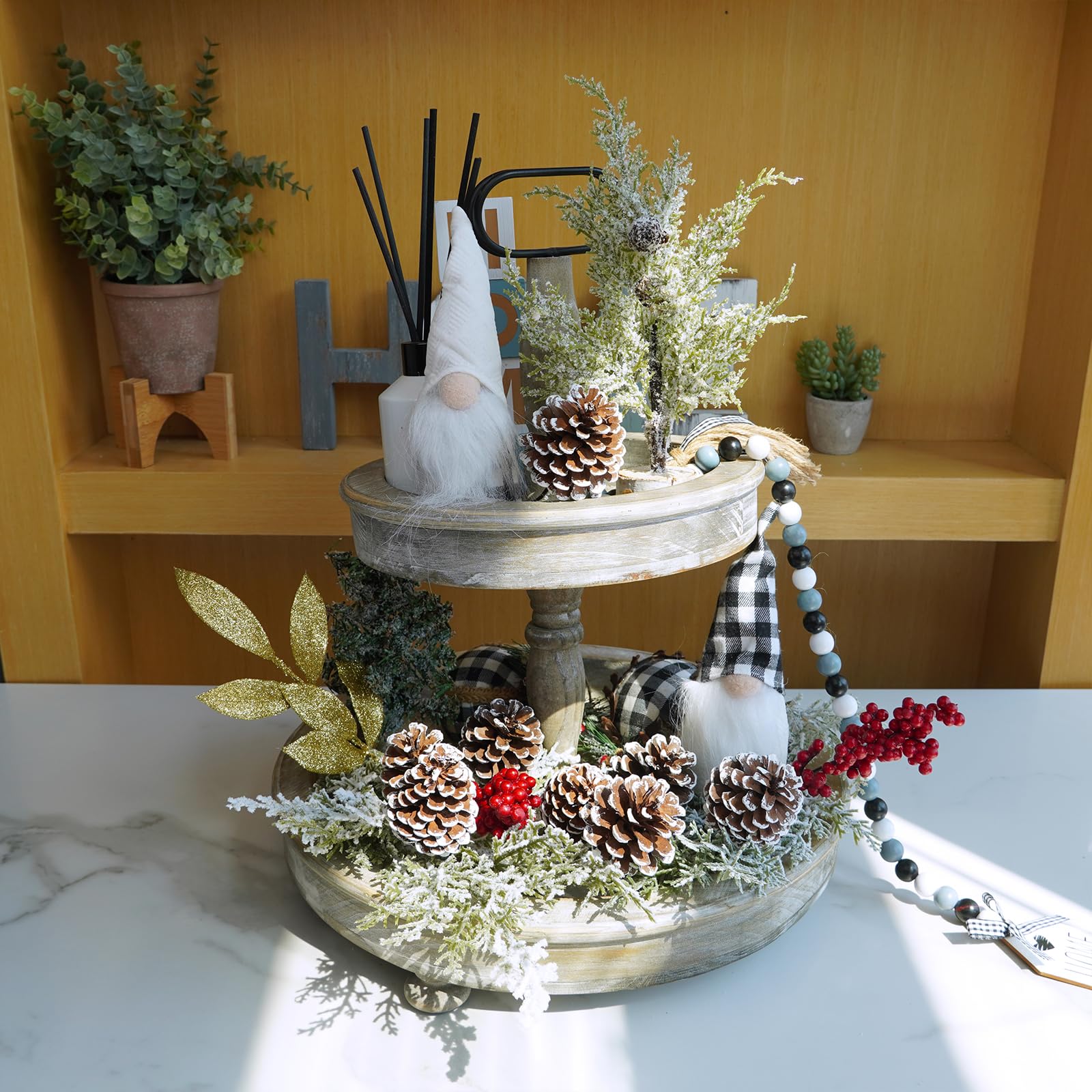 Winlyn 20 púas de piña naturales esmeriladas, adornos de piña con punta blanca con tallos con alambre de 6.9 pulgadas de alto para árbol de Navidad, arreglos florales, manualidades, corona, decoración