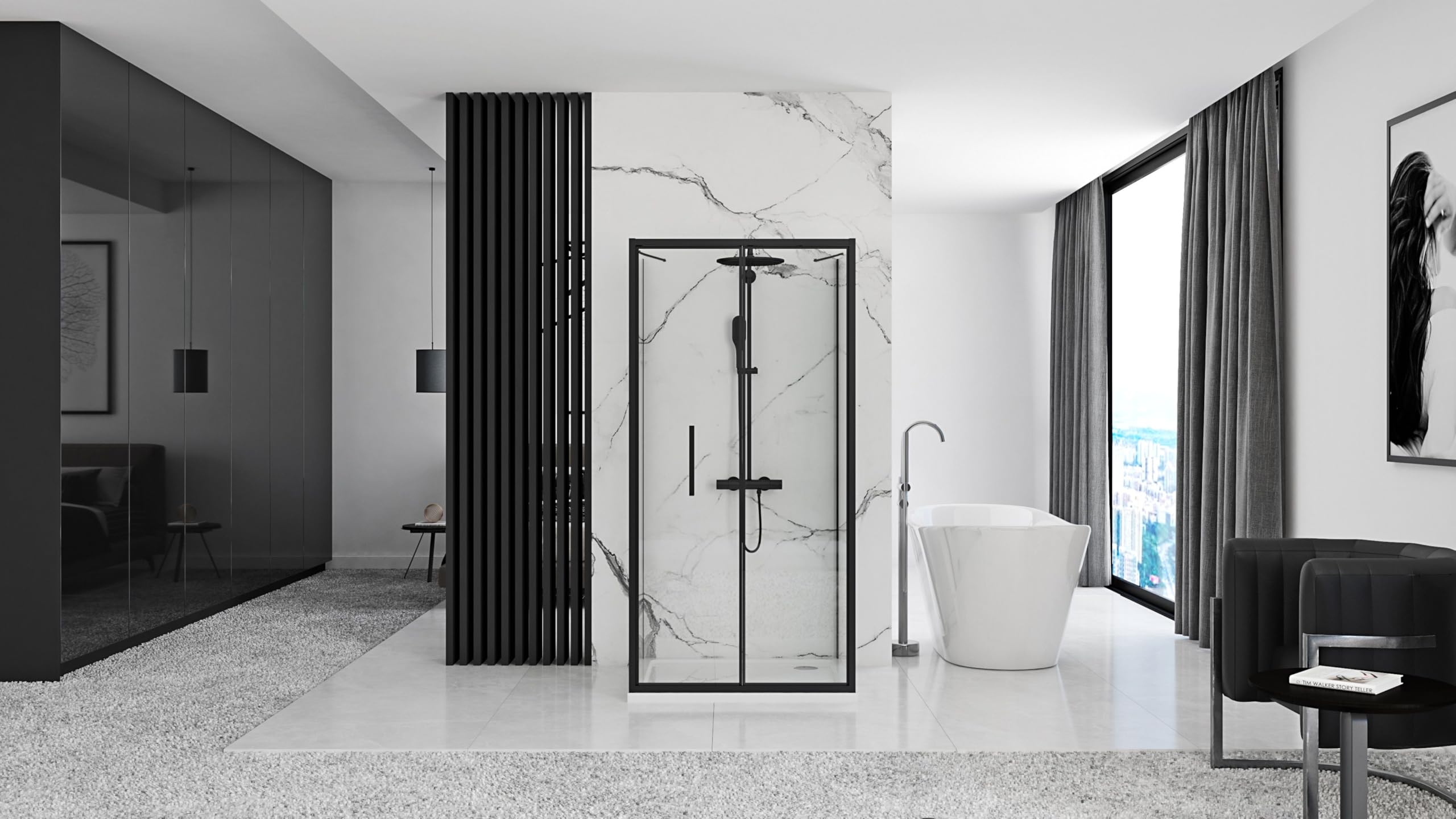 Rea - Box Doccia A Parete Rapid Fold 80X80 Cabina Doccia Senza Piatto Doccia Vetro Di Sicurezza Temperato Transparent 4mm, 6mm (Nero Opaco) Porta: 80 Parete: 80 cm