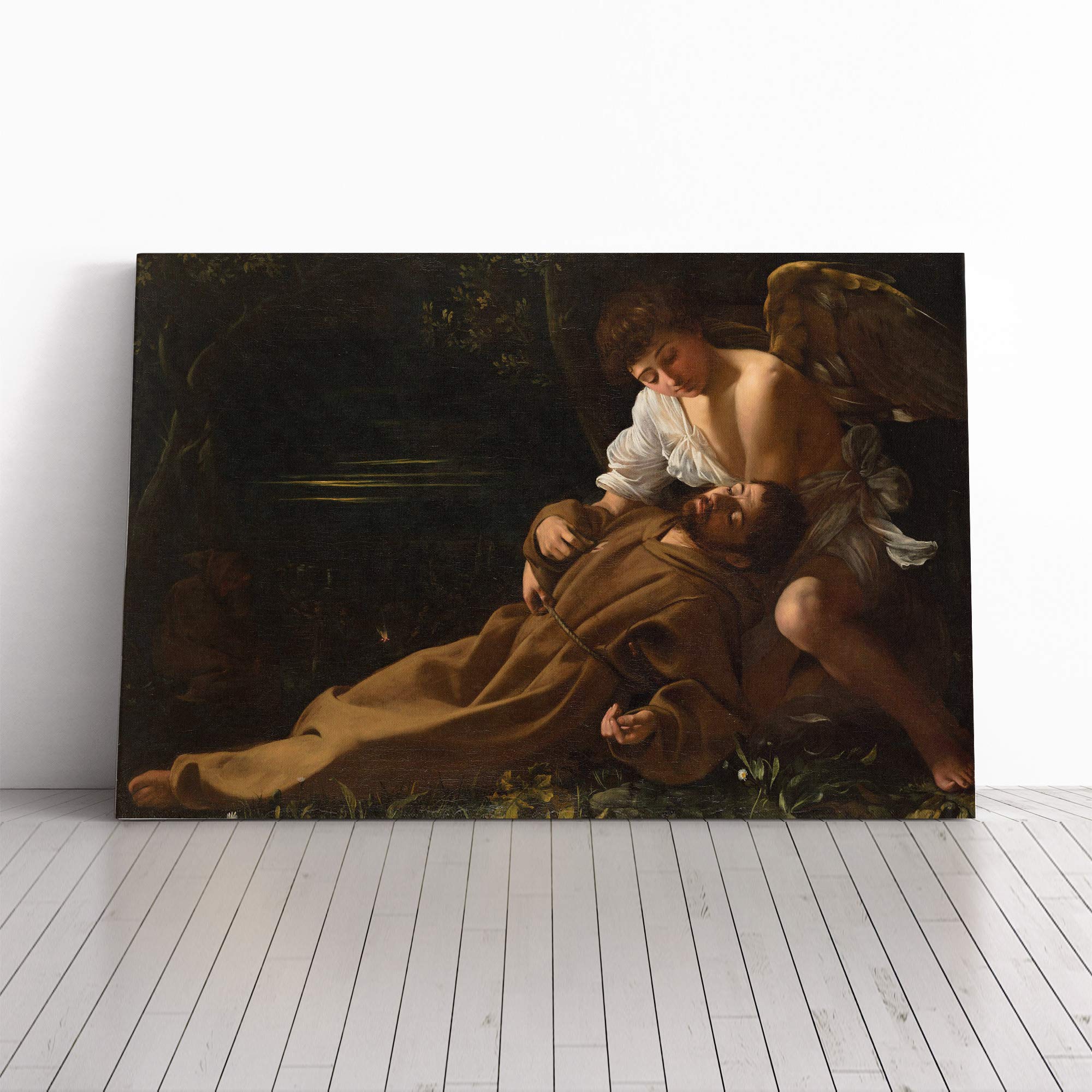 Michelangelo Caravaggio St Francis of Assisi in Ecstacy Canvas Print | Gallery Wrapped 30mm Frame Wall Art | 24x16 inches | Ready to Hang | Modern Picture | Living Room Bedroom Lounge Office