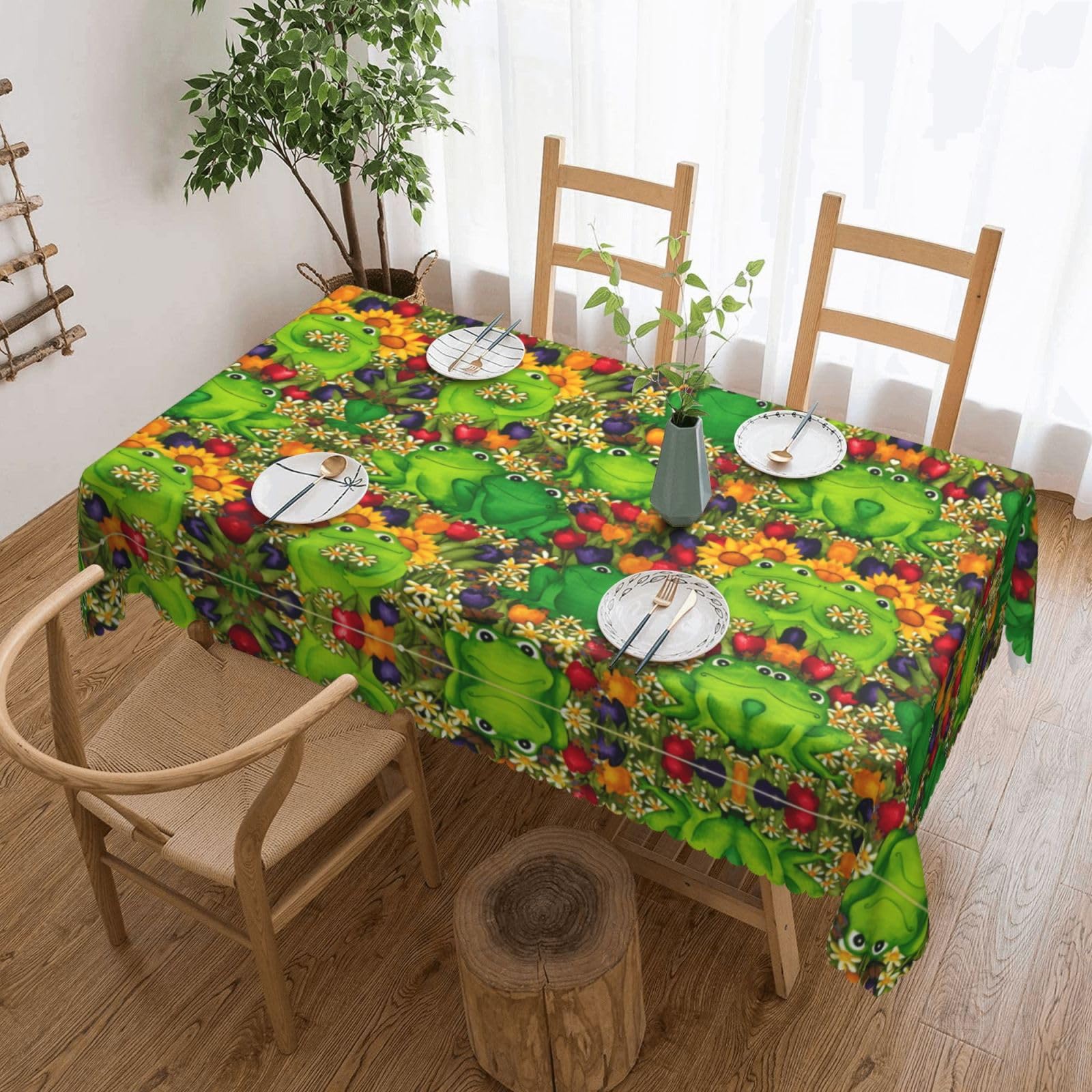 QAZWZML frog Printed tablecloth, made of thick polyester with lace trim, suitable for dining rooms, picnics, and weddings