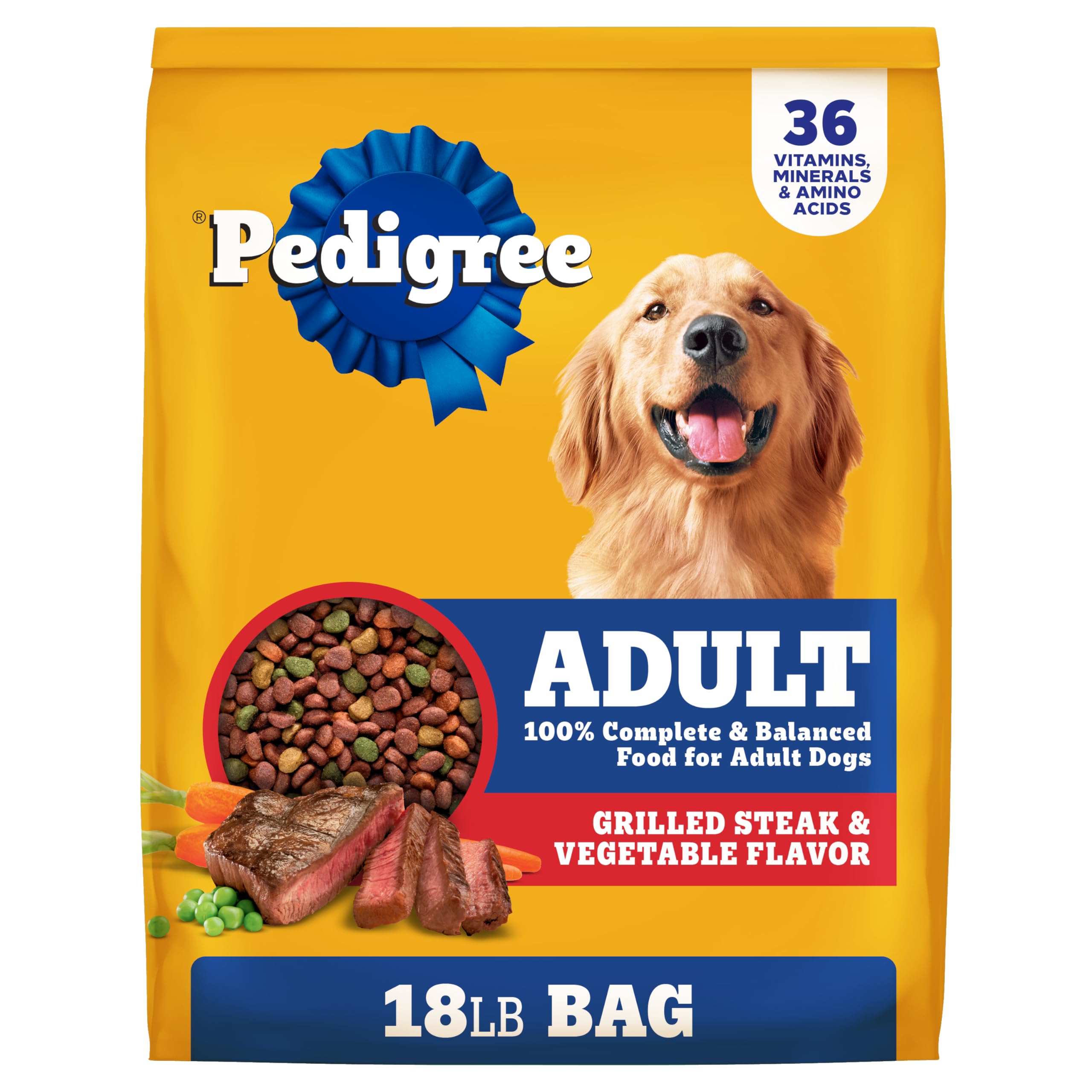 Pedigree Complete Nutrition Adult Dry Dog Food Grilled Steak & Vegetable Flavor Dog Kibble, 18 lb. Bag