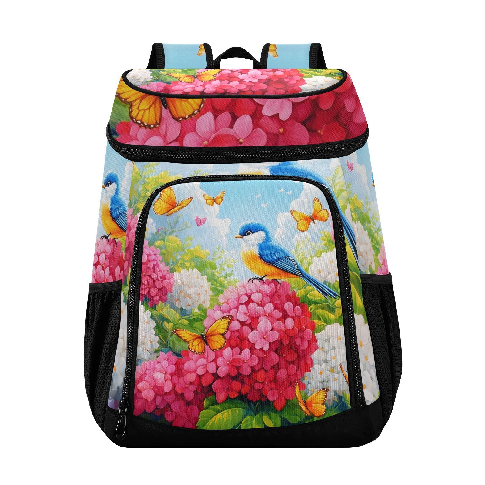 Bird Butterfly Flower Spring Cooler Backpack Cooler Insulated Leak Proof Lunch Backpack 36 Cans Waterproof Soft for Men Women Picnic Hiking Camping Beach