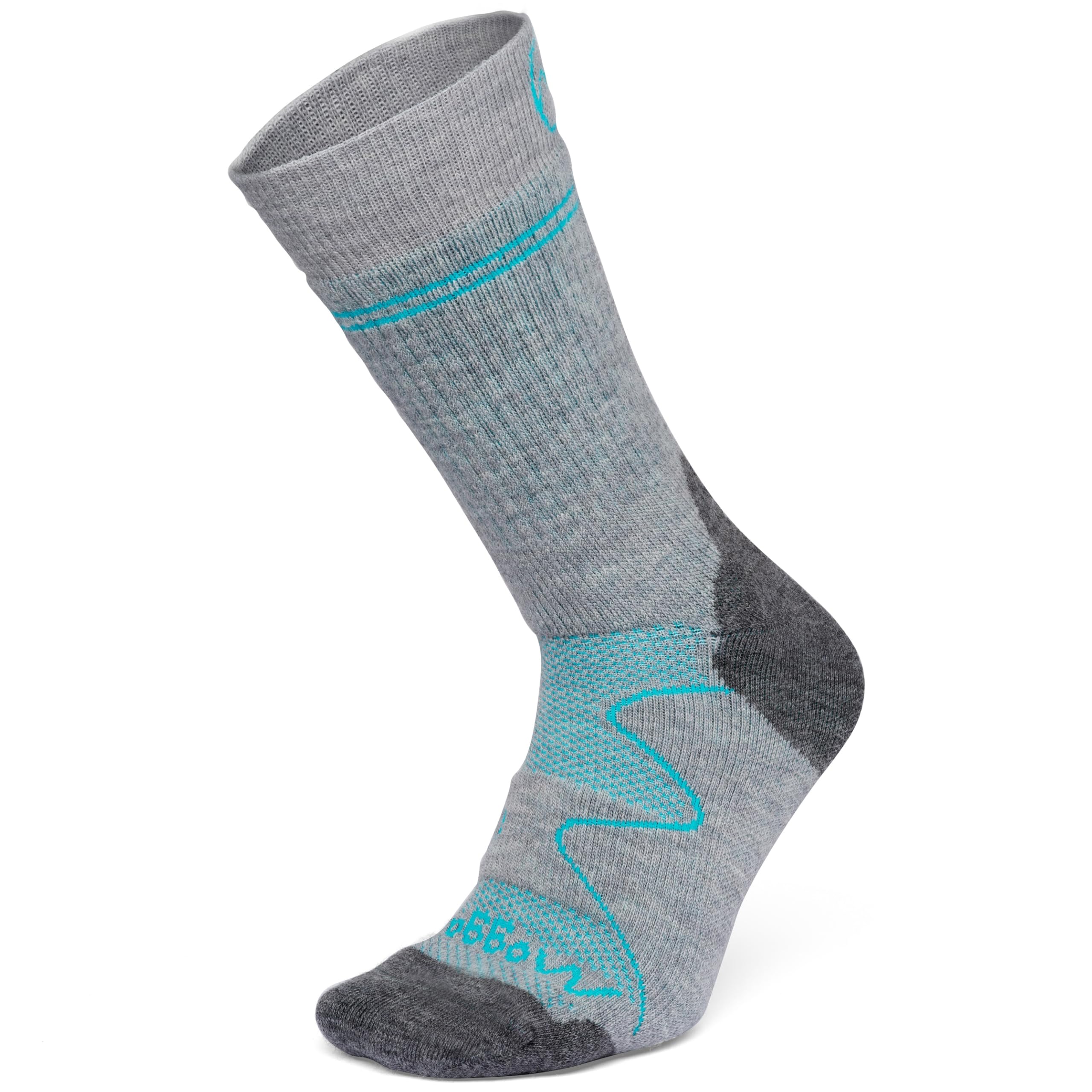 Moggans Full Cushion Merino Wool Crew Socks, 76% Mulesing-Free Merino Wool (UK, Alpha, L, Regular, Regular, Grey/Teal)