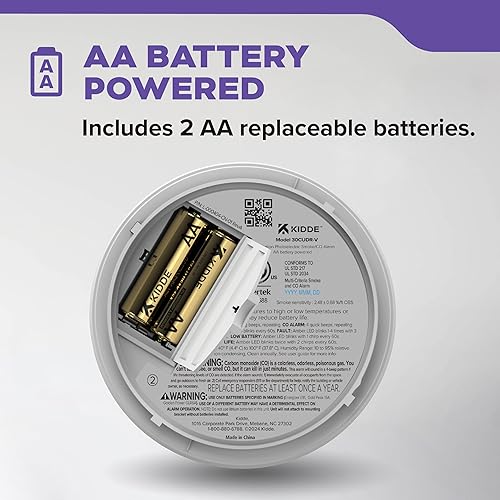 Miniatura 2 de Kidde Detector de humo y monóxido de carbono, funciona con pilas AA, alertas de voz, indicadores de luz de advertencia LED, 30CUDR-V