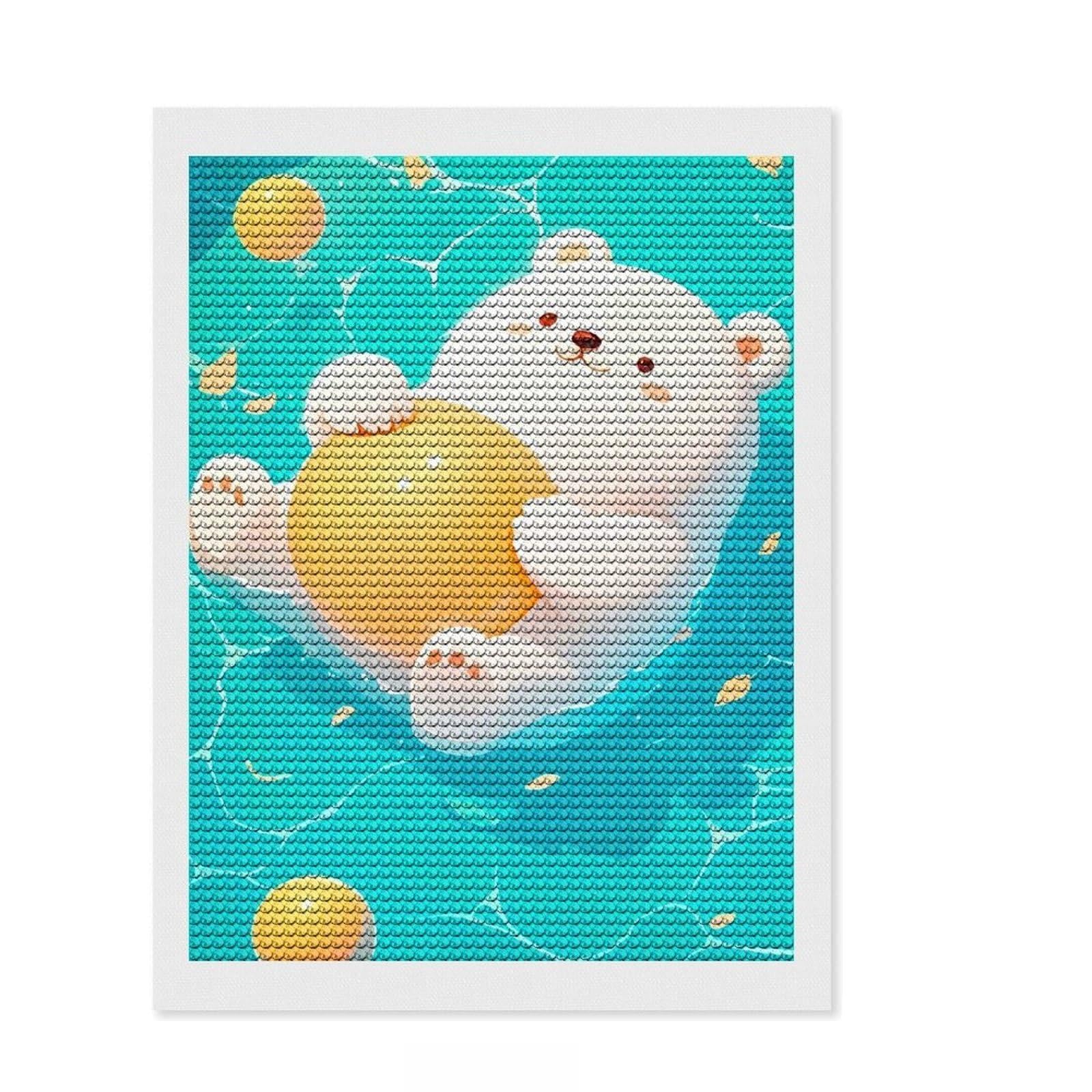 Junmoney Cute Bear Floating Balls Diamond Painting Set 12"x16", Printed Canvas, Finish and Display, Home Wall Decor, Gift Idea, Neat Printed Canvas