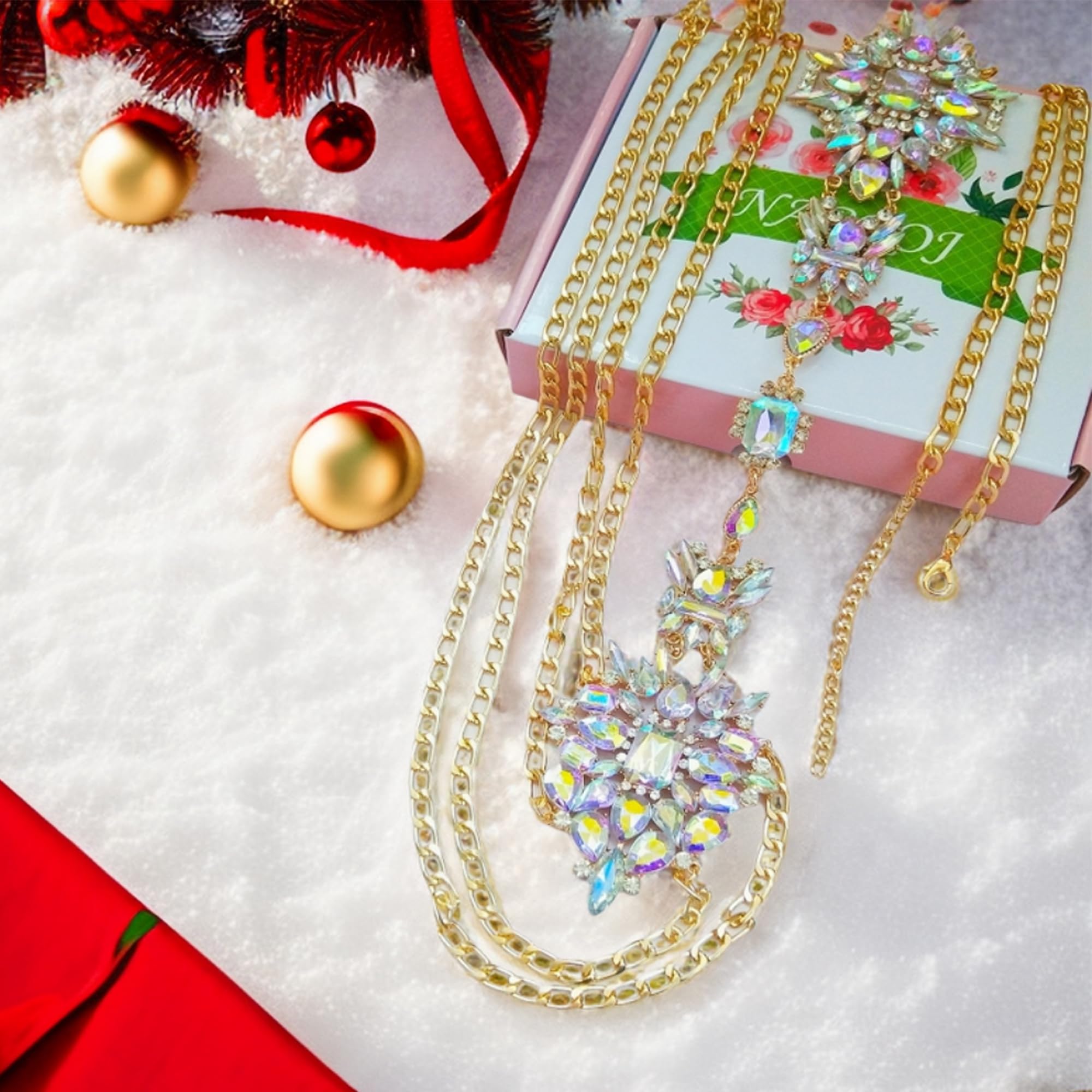 NABROJ Gold Body Chain Costume Jewelry Easter Spring Gifts for Women, Rhinestone Decorated Chest & Waist Chain, Elegant Gold Body Jewelry, Women’s Party Accessories: STL01 Crystal