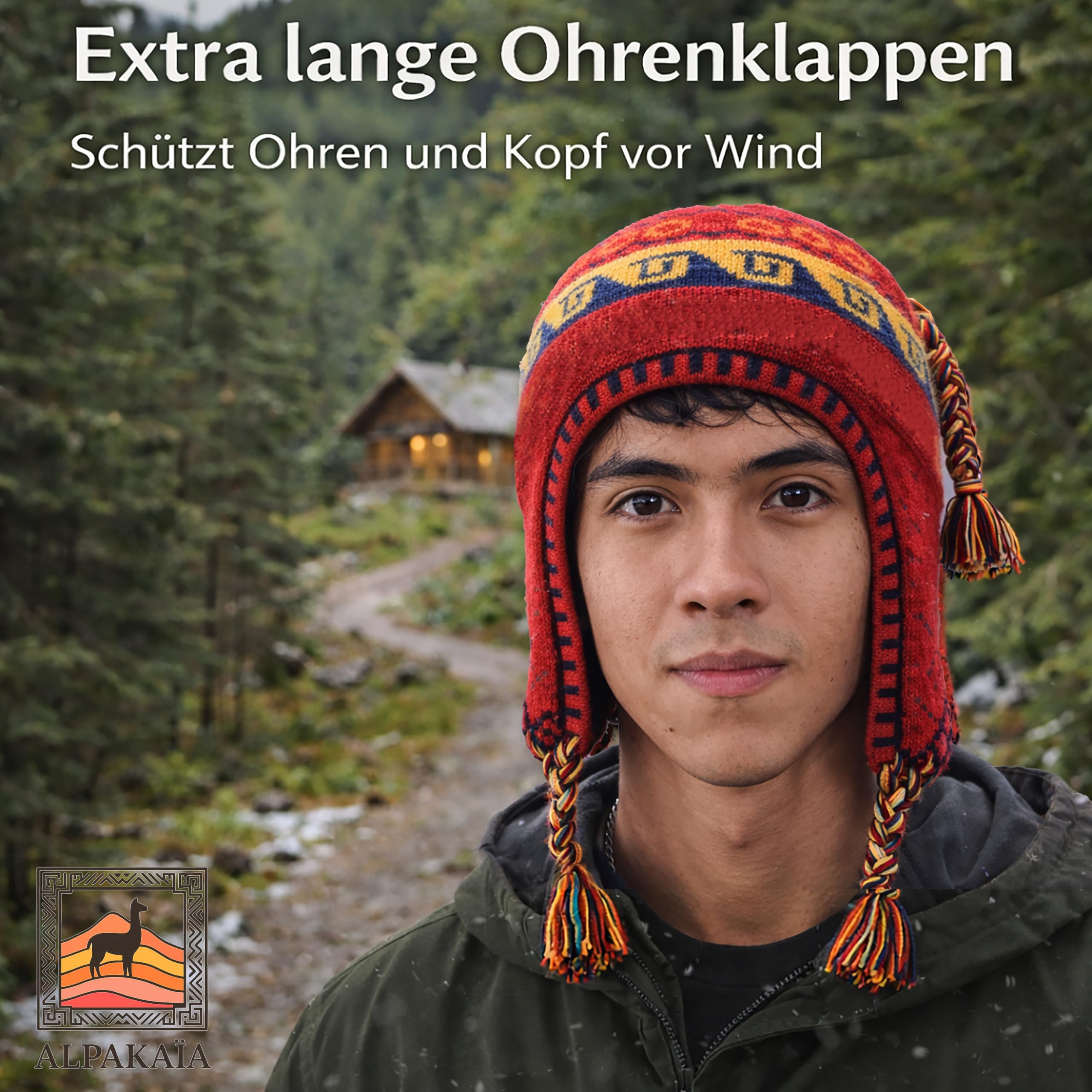 Alpaka Wollmütze Herren Damen – Warme Wintermütze aus Baby Alpaka – Handgemachte Ethno Strickmütze im Peru Stil mit Ohrenschutz für Outdoor, Ski, Reisen & kalte Wintertage – Weich & Atmungsaktiv