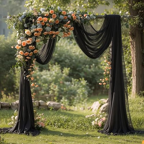 Tela drapeada para arco de boda de 19 pies, 2 paneles de cortinas negras para arco de boda, cortinas transparentes para telón de fondo, decoración