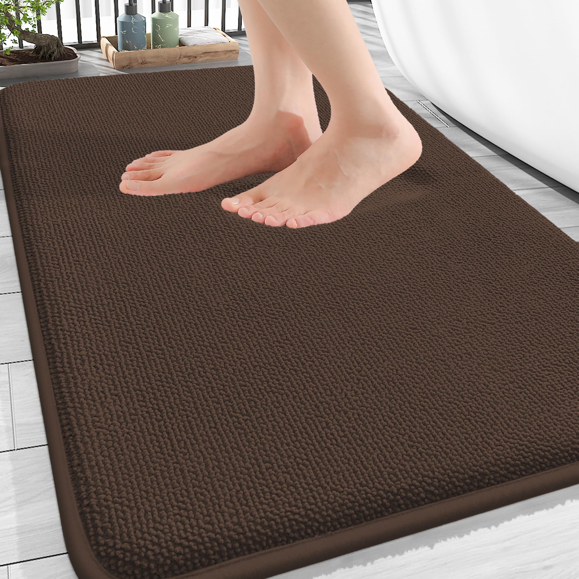 OLANLY Thick Memory Foam Bathroom Rugs 32x20, Absorbent Bath Mat, Brown