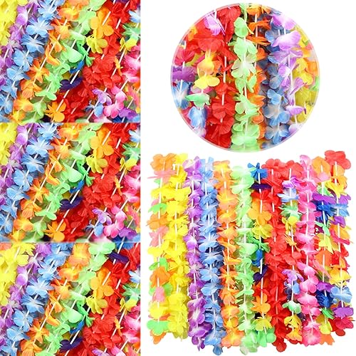 AnapoliZ Luau Leis - Juego de 12 piezas  Collar hawaiano Leis  Decoraciones de fiesta Luau  Leis para fiesta temática Luau  Collar de flores Lei