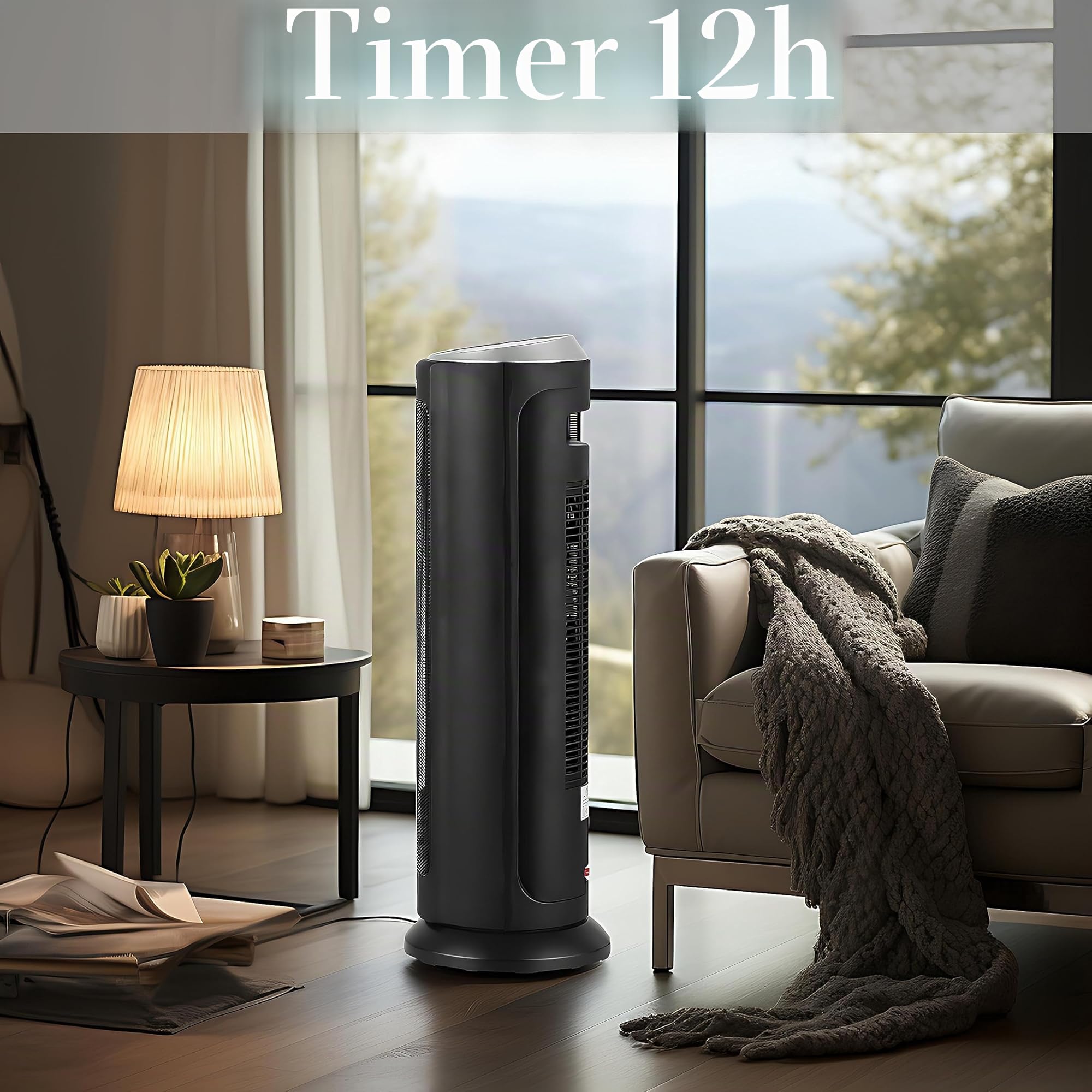 Termoventilatore in ceramica a risparmio energetico, timer da 12 ore, oscillante, telecomando, 3 livelli: freddo, 1000, 2000 Watt, riscaldatore elettrico, riscaldatore, indicatore di temperatura,