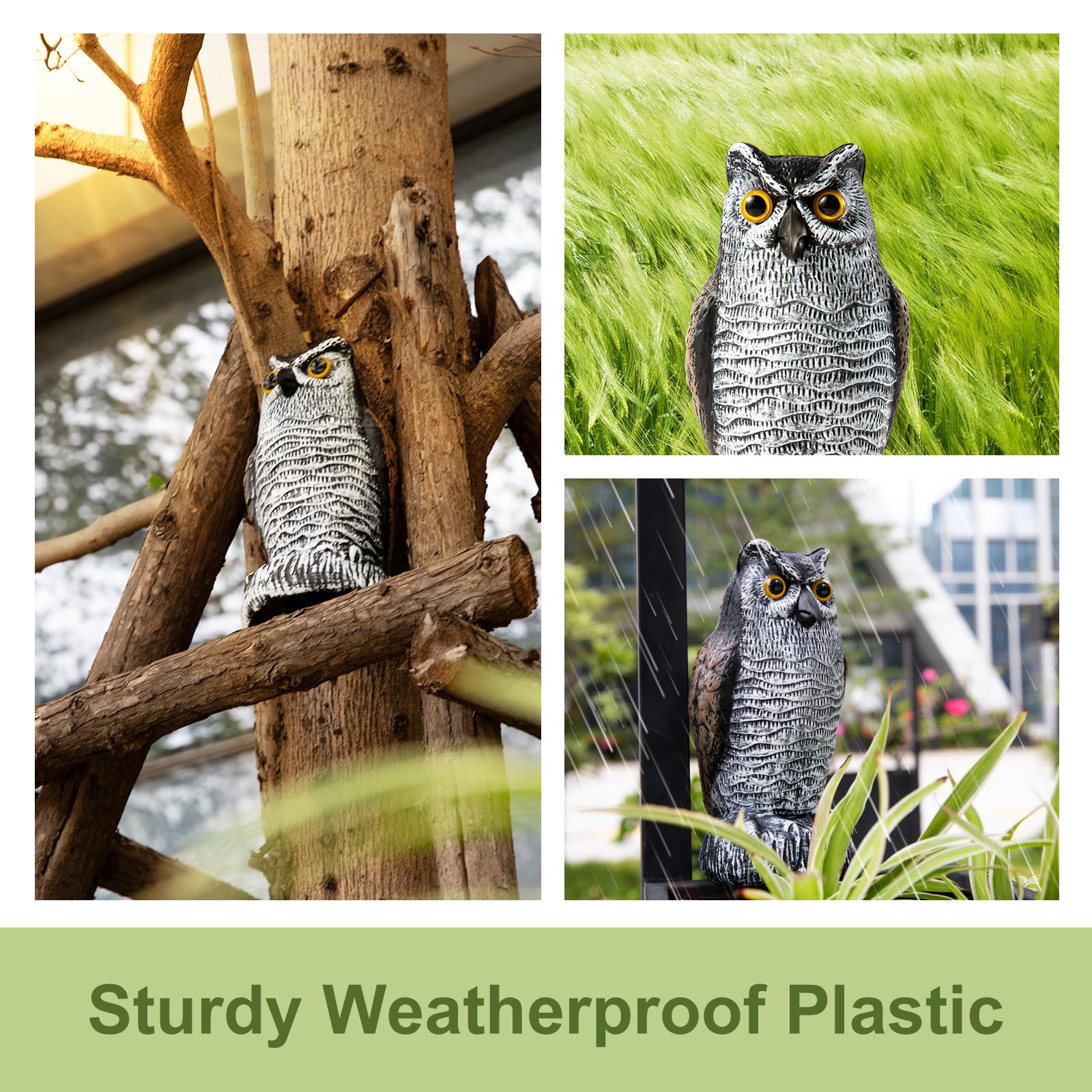 OFFO Owl Decoys to Scare Birds Away, Fake Decoy to Keep Pigeons Away, Bird Scare Devices Plastic Owl Scarecrow for Outdoor Garden, Yard Decorations,10 * 10 * 21cm,Brown and White — view 3