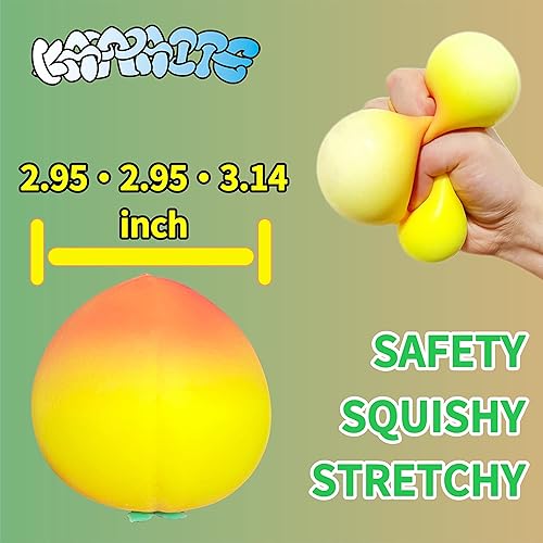 Miniatura 10 de Paquete de 2 bolas antiestrés sensoriales de durazno, bola de masa blanda, bola de estrés elástica de frutas, bola antiestrés divertida y suave,