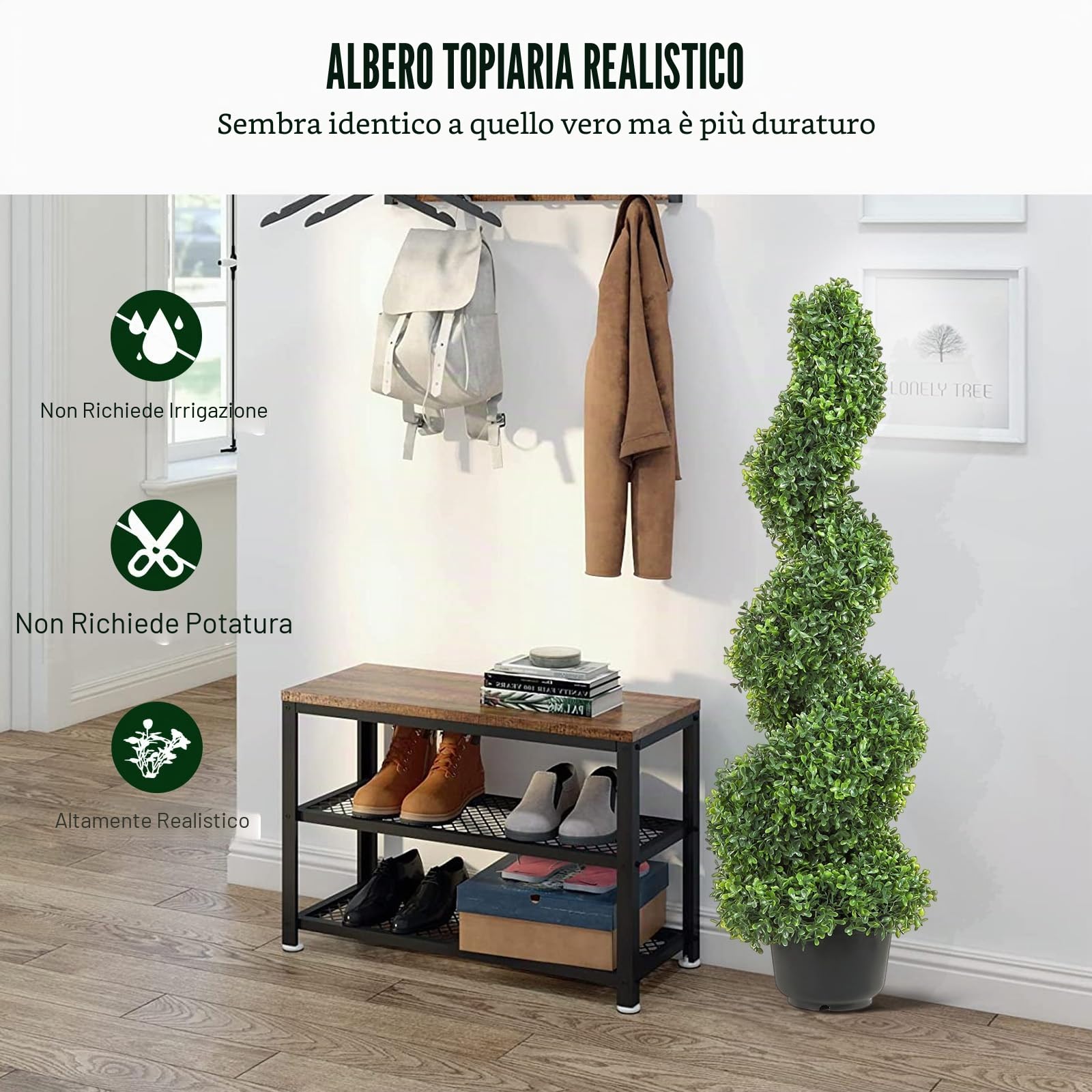 VEVOR Pianta Artificiale in Bosso a Spirale 2 Alberi Totale 91 cm Topiaria Decorativa Piante Finte in PE con 10 Foglie di Ricambio, per Decorazione Interno Esterno Giardino Terrazzo Balcone Ingresso