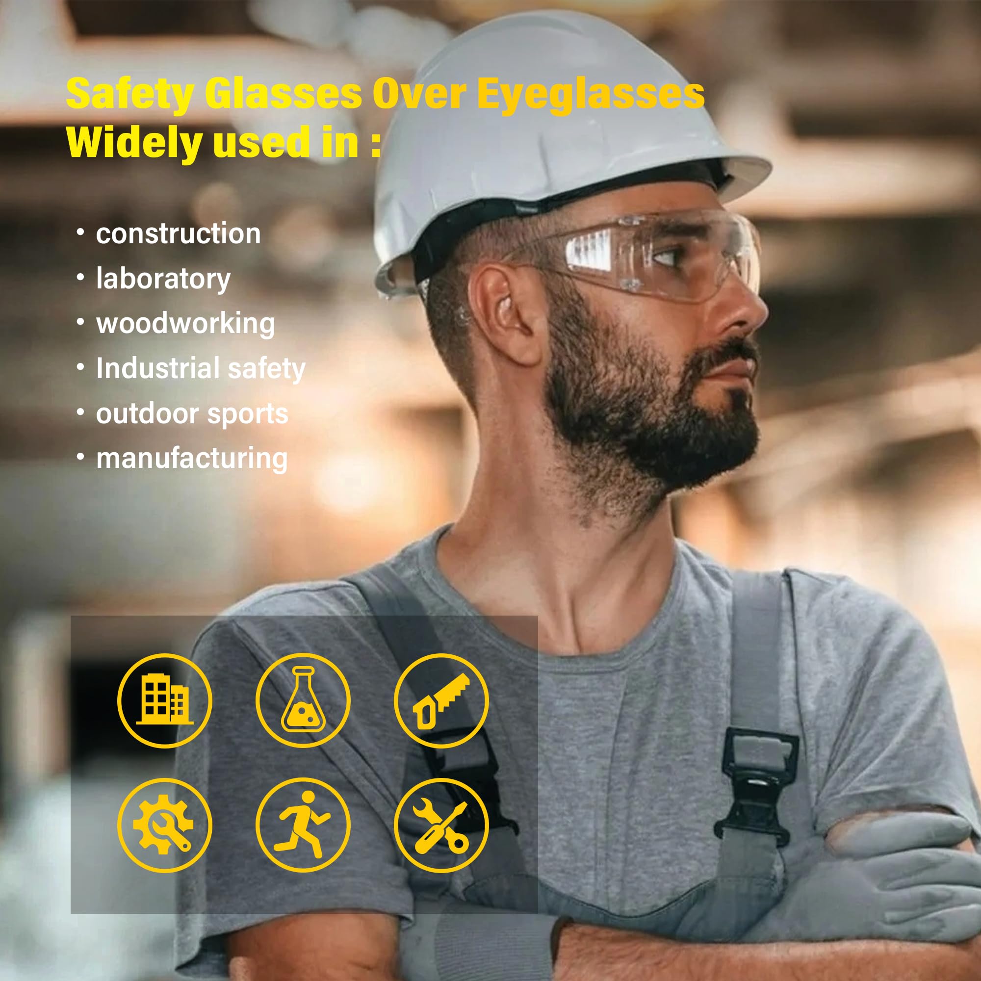 Paquete de 6 lentes de seguridad transparentes sobre lentes, lente de policarbonato resistente a los impactos ANSI Z87.1, gafas de seguridad sobre gafas, gafas protectoras para laboratorio