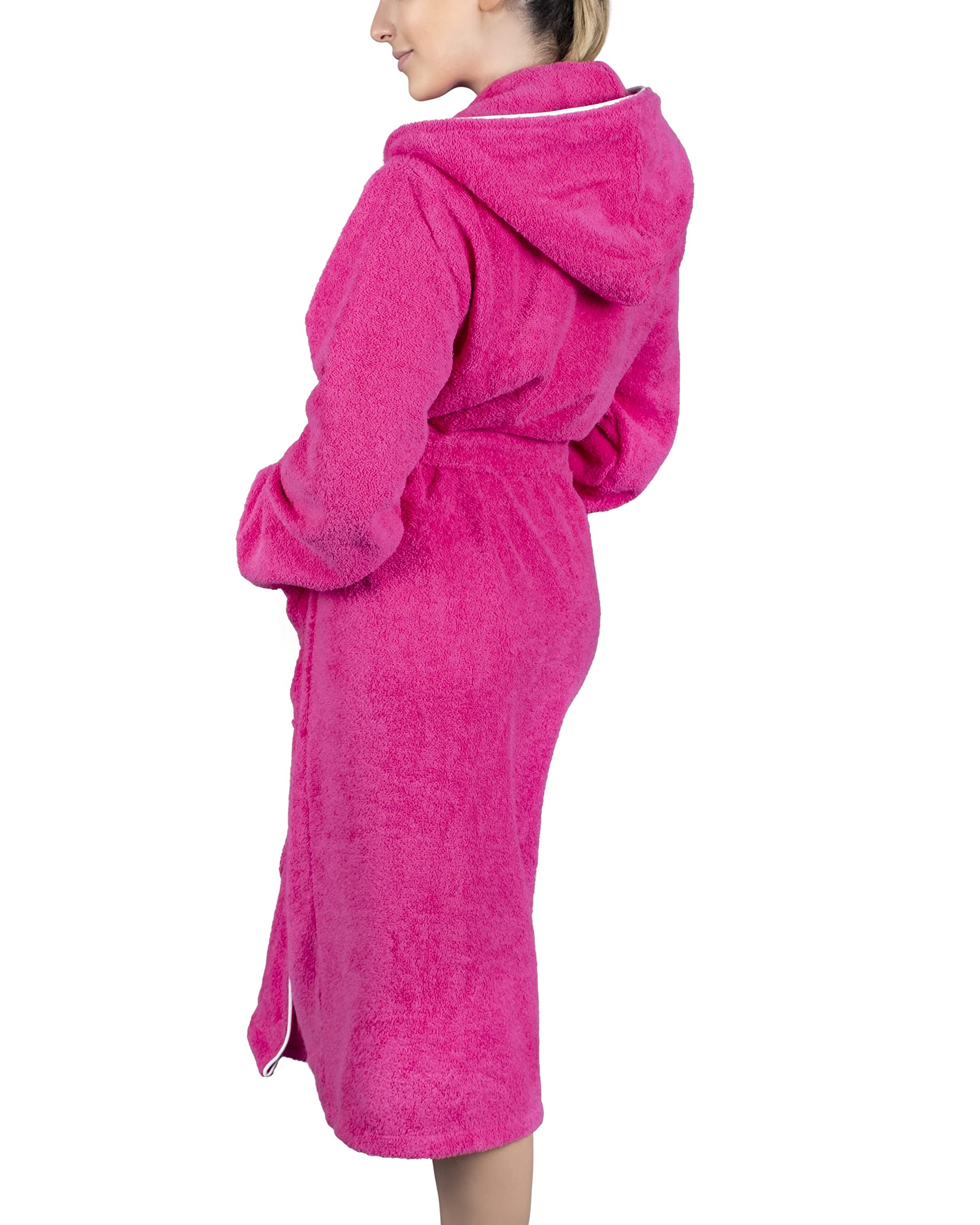 LAYNENBURG Albornoz de Señora - Capucha - largo - 100% Algodón (360g/m2) - OEKO TEX Standard 100 - Tallas S, M, L, XL, XXL, 3XL