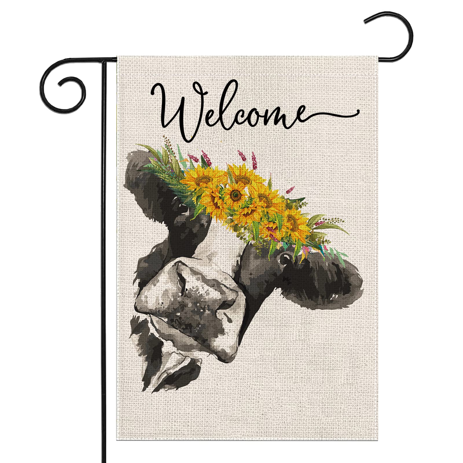 LHSION Summer Cow Garden Flag 12.5 x 18 Inch Welcome Sunflowers Decorative Double Sided Burlap Flag For Spring Summer Farmhouse Yard Decoration