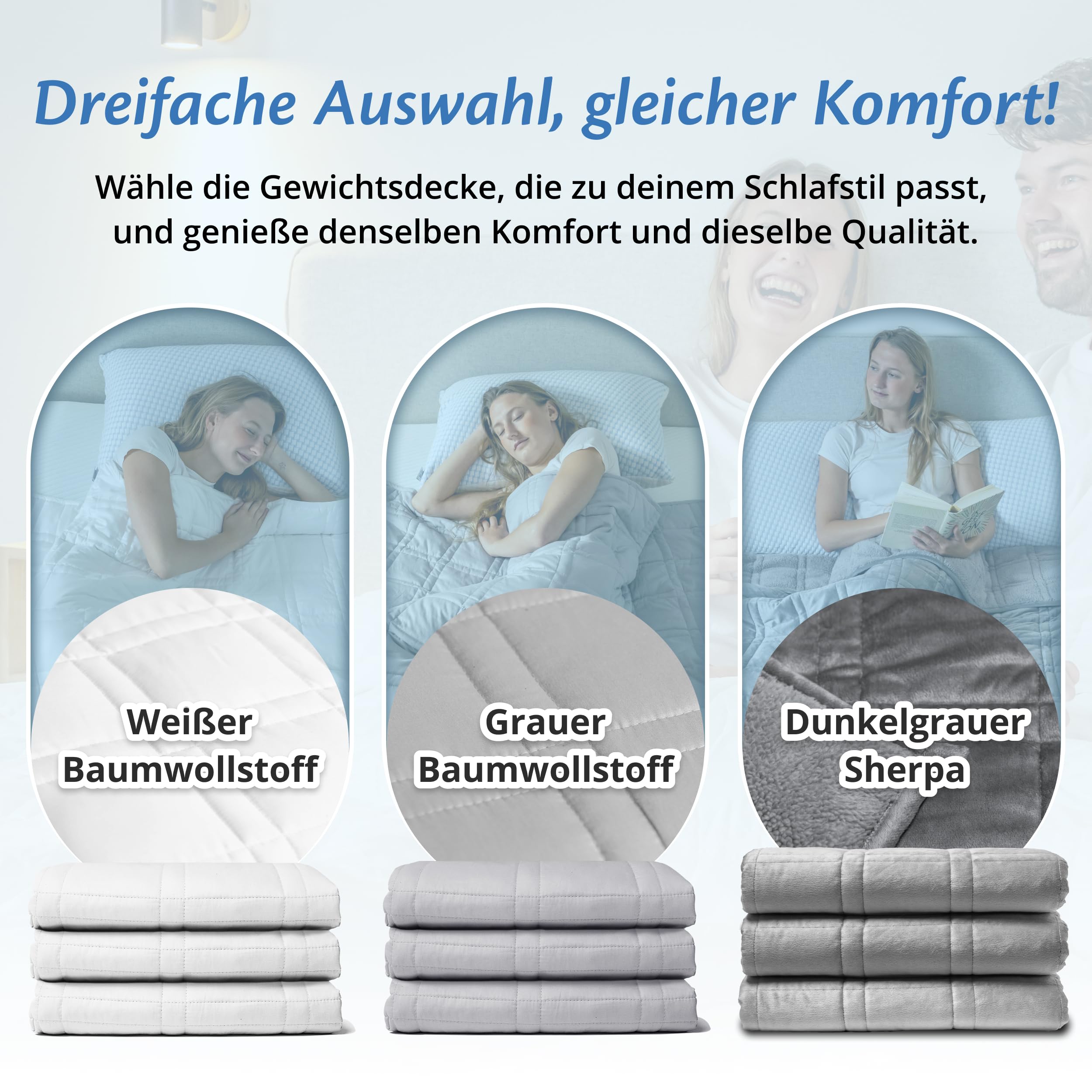 Ella Gewichtsdecke 135x200 7kg Anti Stress Therapiedecke 100% Baumwolle Bettdecke für tiefen Schlaf Weighted Blanket Grau
