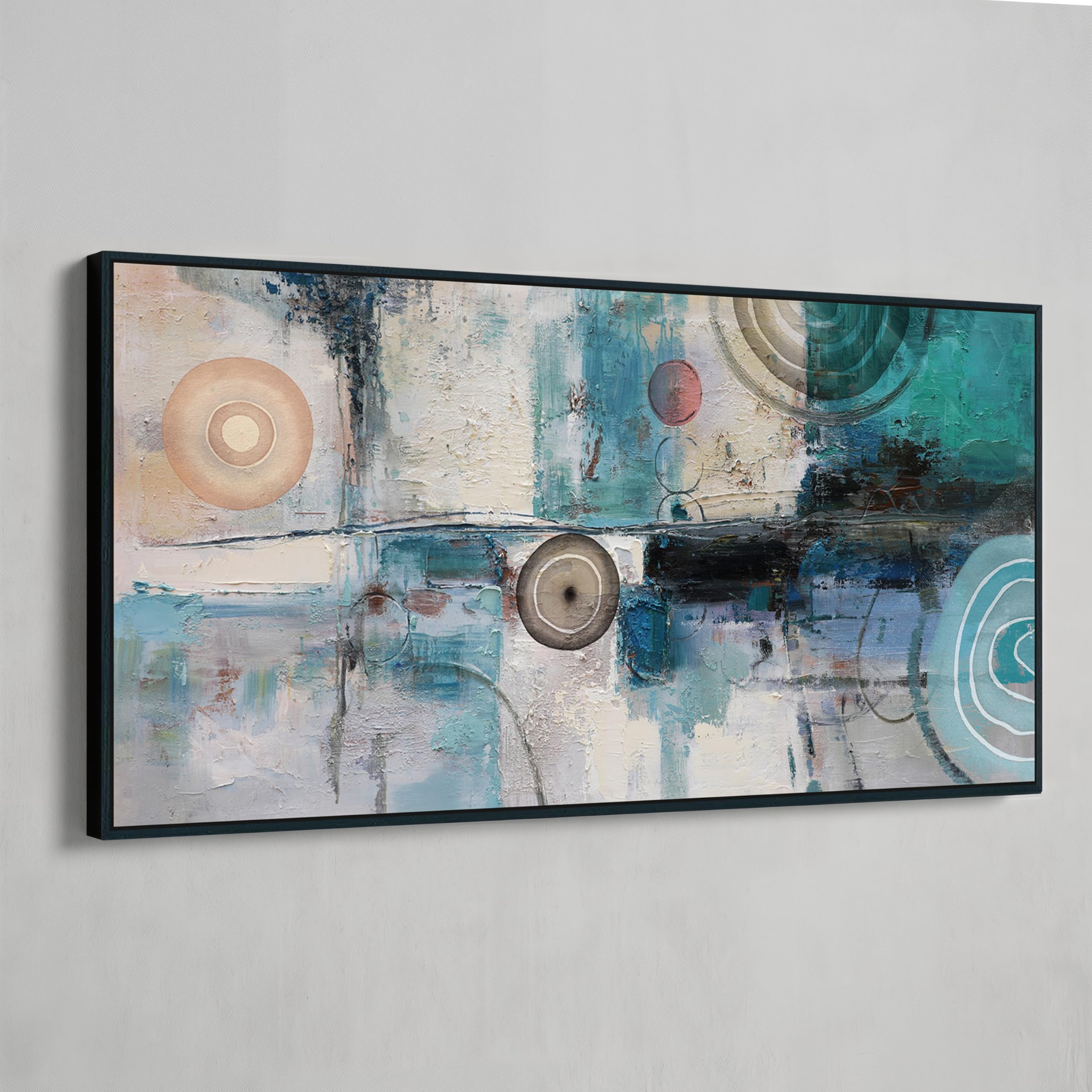 Photo 1 of Acocifi Abstract Wall Art for Living Room Turquoise Picture Hallway Modern Geometric Canvas Textured Painting, Large Vertical Artwork Black Framed for Bedroom Dining Room Office Home Decor 48"x24"