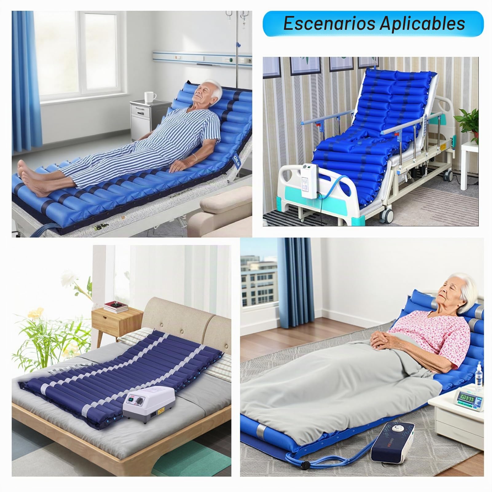 Colchón Antiescaras Ensanchado,Colchon Antiescaras 150x200cm Cama Articulada,Colchon Antiescaras de Presión Alternante con Bomba,Colchones Antiescaras de Aire Prevención de Escaras,Azul