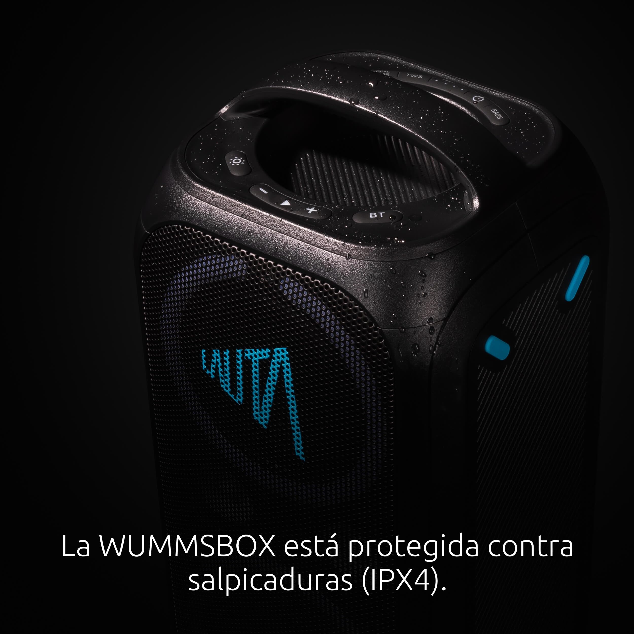 TechniSat LAUTA WUMMSBOX: Altavoz Bluetooth portátil de Alta Gama (160 W Pico, Sonido de Fiesta 103 dB, Refuerzo de Graves, TWS, 12 h batería, LED, IPX4, 80 W RMS)