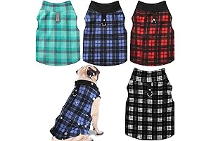Cozy and Adorable: 4-Pack of Plaid Winter Dog Sweaters with Leash Rings