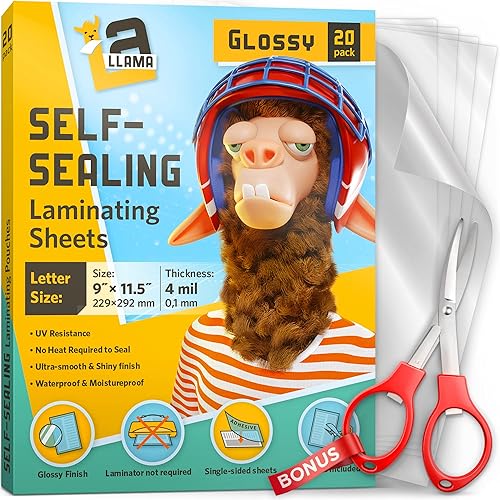 Hojas de laminación autoadhesivas, 5.3 x 7.3 pulgadas, 4 mil de grosor, paquete de 20, adecuadas para hojas de laminación autosellantes de tamaño de