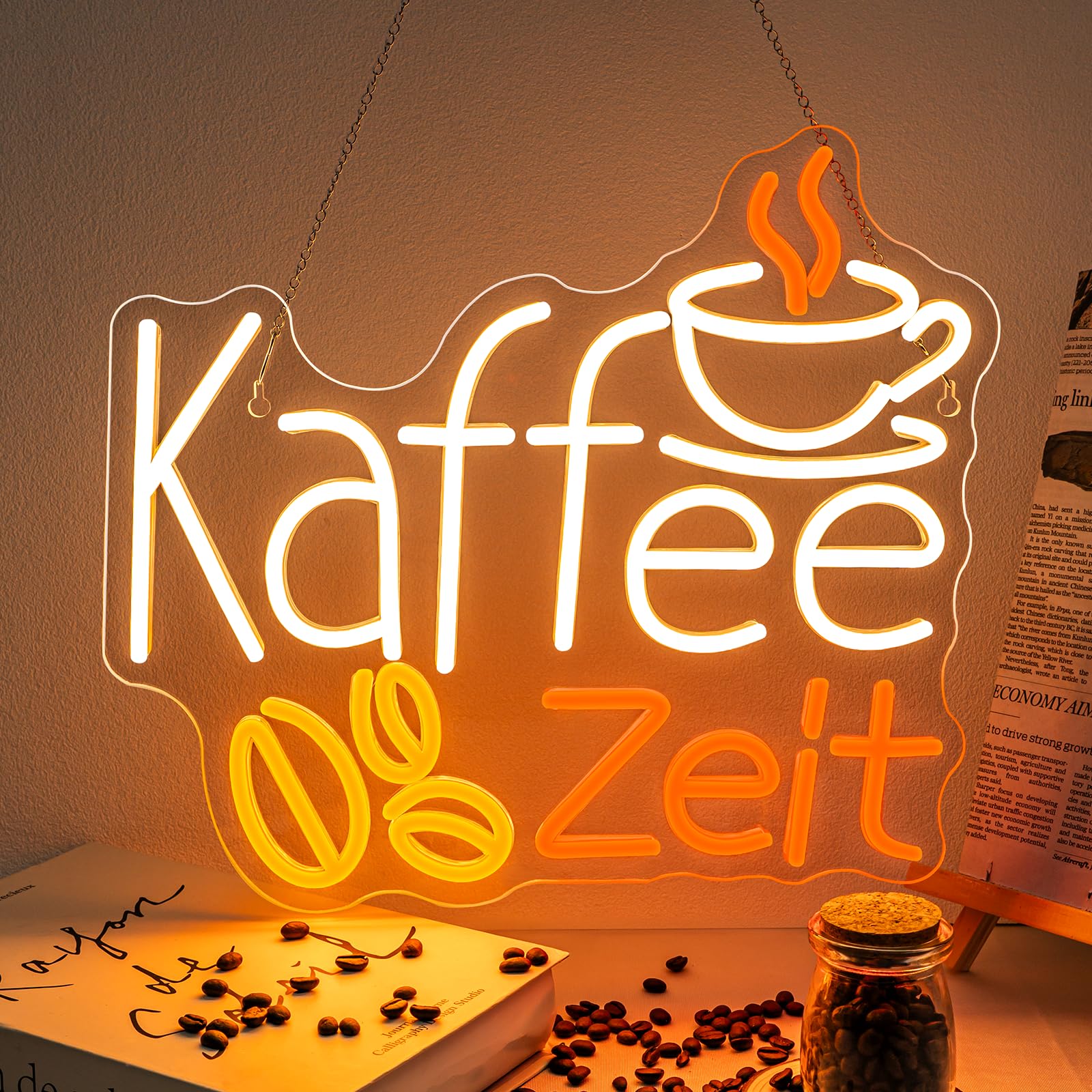 SIGNSHIP Coffee Neon Sign Coffee Time LED Sign Coffee Bar LED Lettering with 6 Level Dimmer Switch USB Light Sign Wall Decor for Coffee Corner, Cafe, Standing Cafe, Kitchen, Gift for Coffee Lovers โ image 1