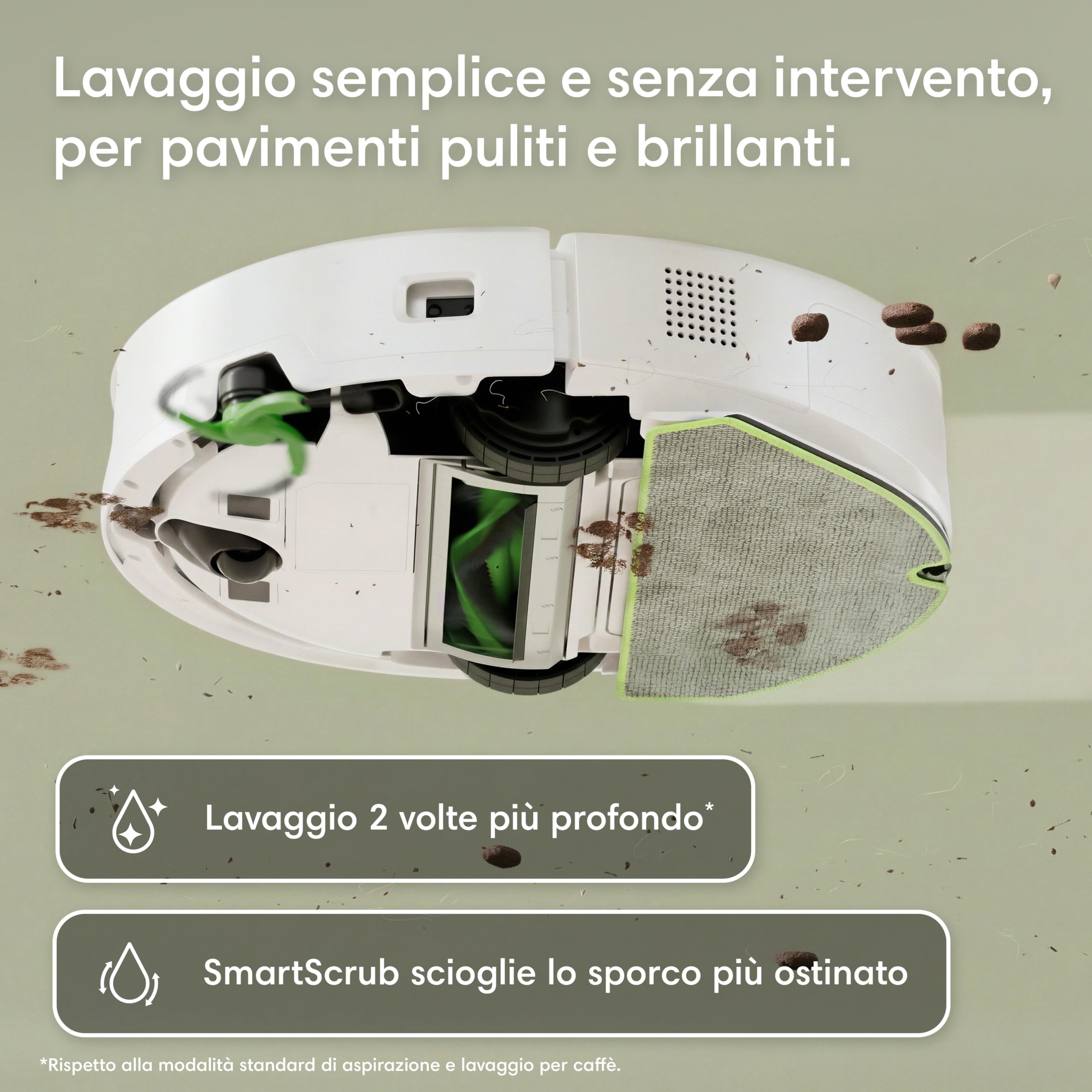 iRobot Roomba® 115 Combo Robot Aspirapolvere Lavapavimenti, 15.000 Pa, Aspirazione e Lavaggio 2 in 1, Mappatura ClearView™ LiDAR, SmartScrub™, Controllo App e Vocale, Bianco