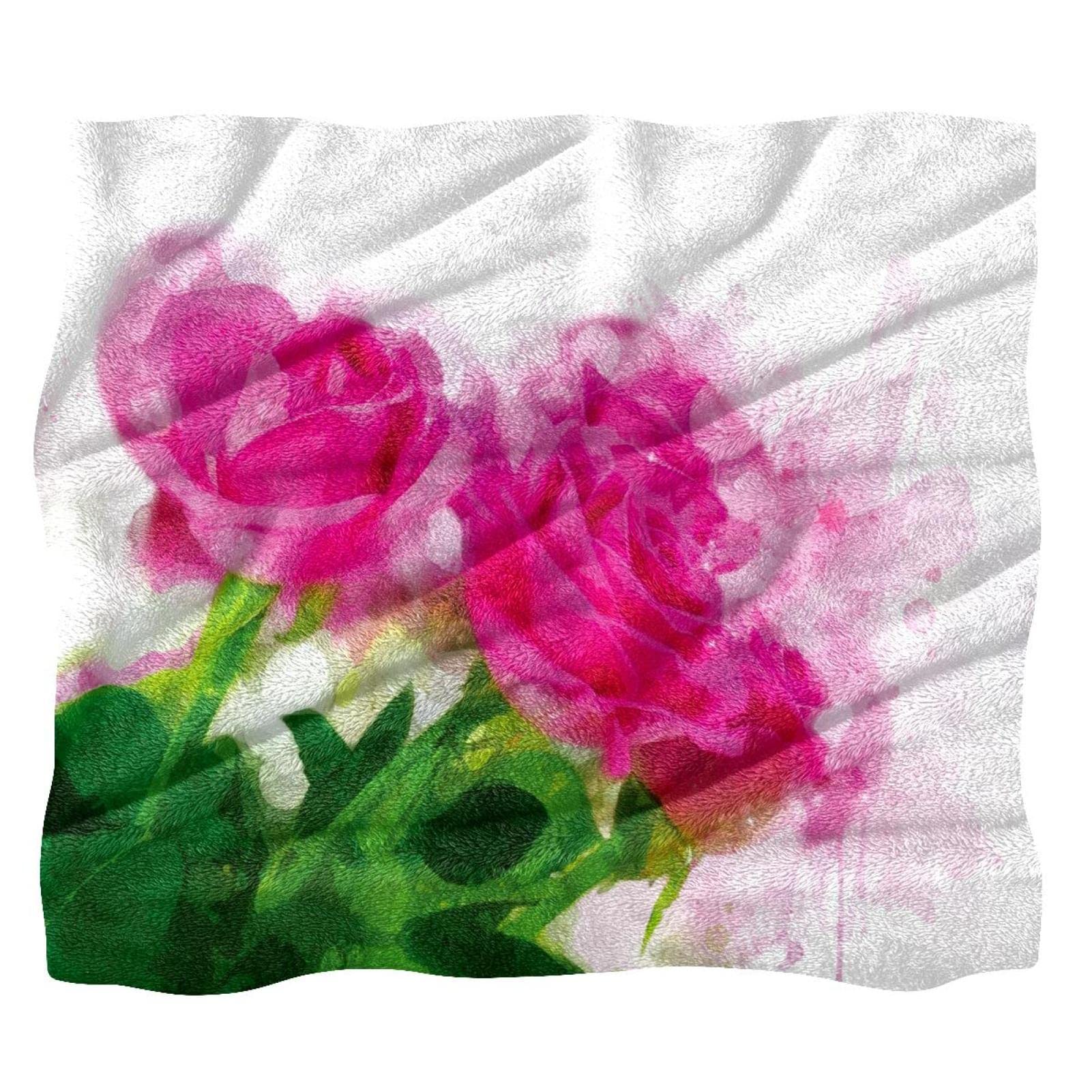 Couverture douce et confortable en polaire premium fleurs roses vives