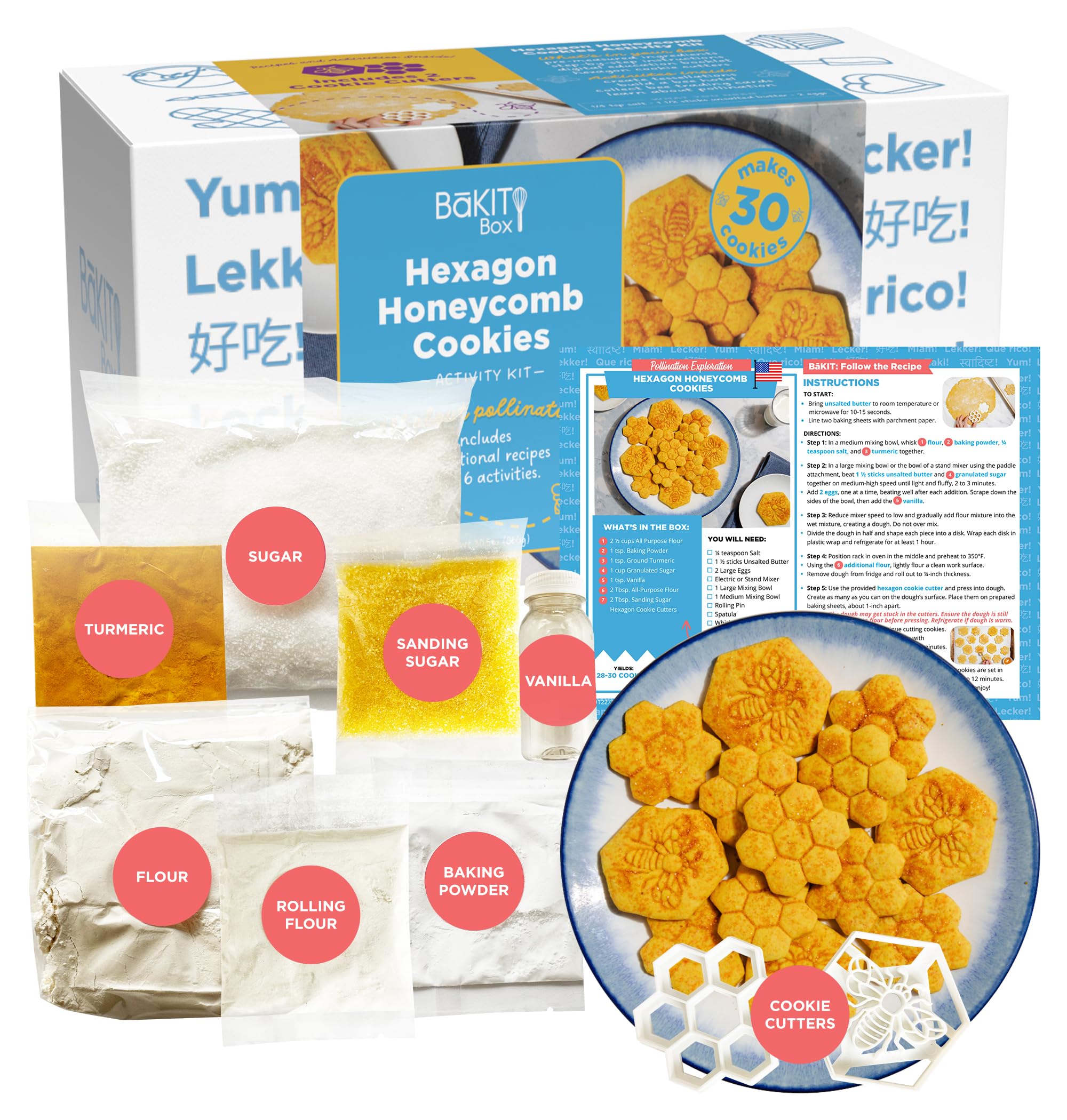 BaKIT Box Hexagon Honeycomb Sugar Cookie Decorating Kit - Homeschool Curriculum Geometry Kids Activities Baking Kit - STEM Birthday Gifts for Boys & Girls