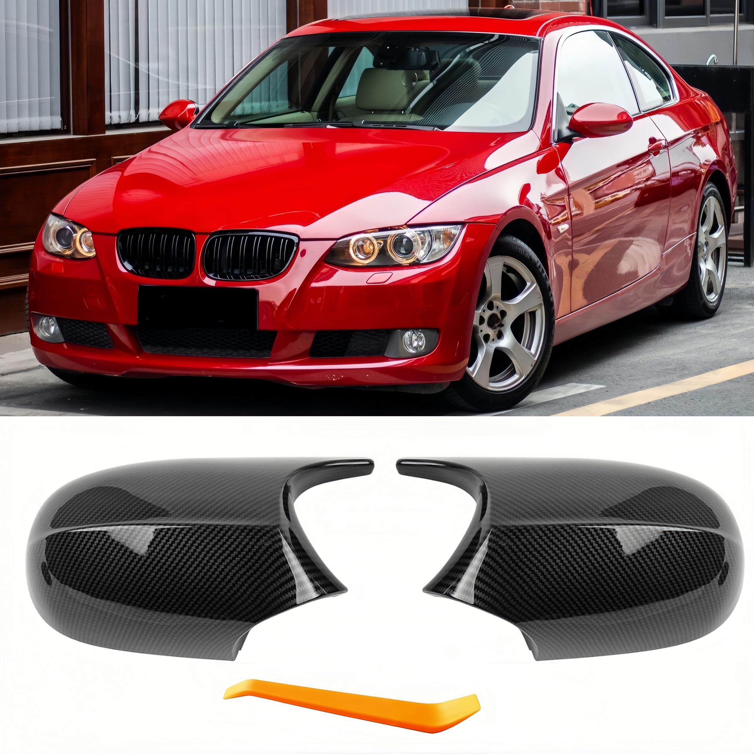 POETRYXIAO Copri specchietto retrovisore per auto, compatibile con B-MW Serie 1 E87 E81 E82 E88 LCI/3 Series E90 E91 E92 E93 LCI, adatti per tuning (fibra di carbonio)