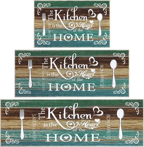 Miniatura 9 de Vaukki Juego de 3 tapetes de cocina bohemios, lavables para piso, tapete de cocina suave antideslizante para cocina, cuarto de servicio y pasillo