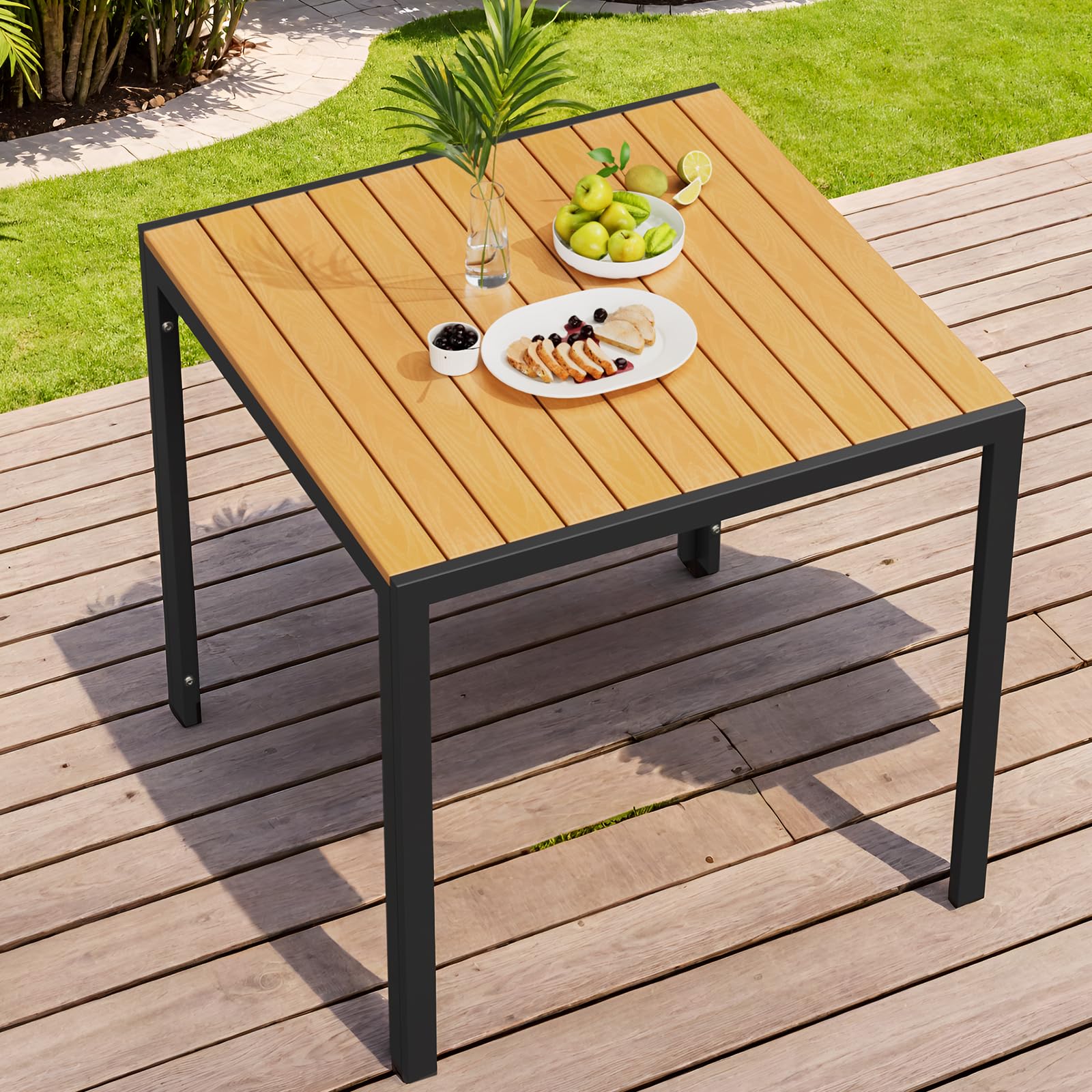 LIFERUN Table de jardin aluminium WPC 75x75 cm résistante aux intempéries Noir