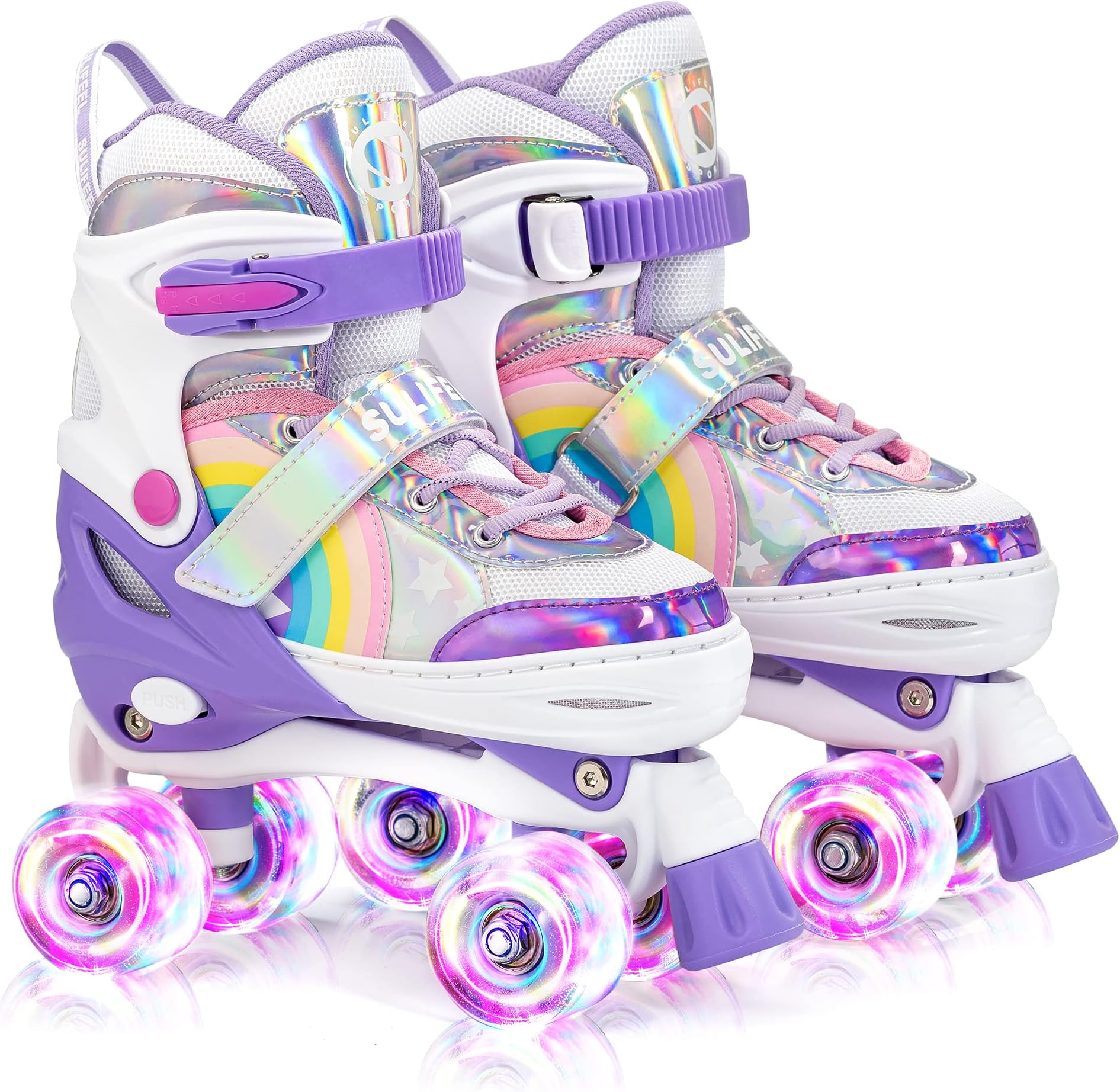 - SULIFEEL Rainbow Unicorn 4 Size Adjustable Roller Skates for Girls Boys for Kids Ages 3-5 5-8 6-12 Children Skates Indoor Outdoor