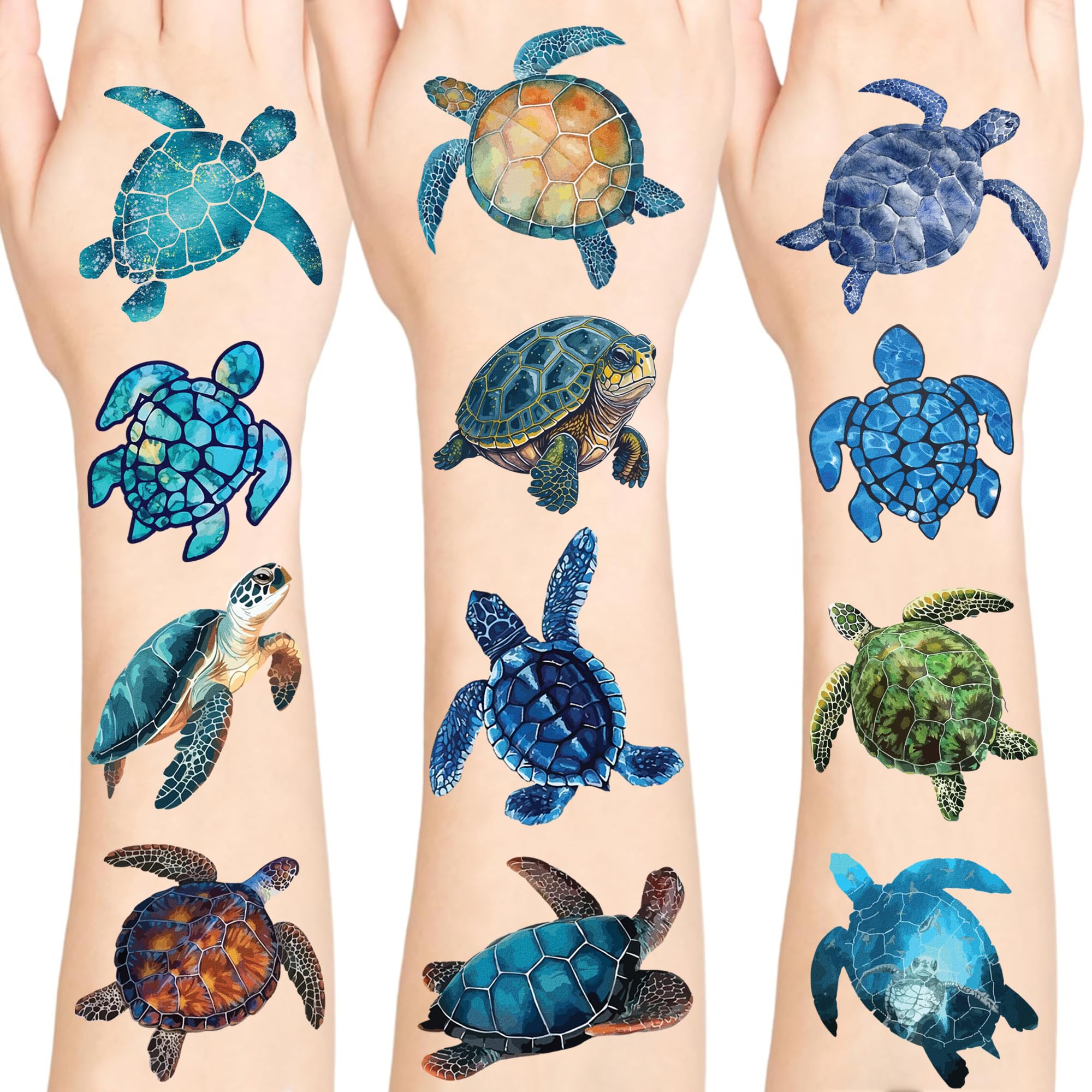 Sea Turtle Temporary Tattoos, Turtle Waterproof Temporary Tattoo Stickers for Birthday Decorations Party Supplies Party Favors School Rewards Gifts