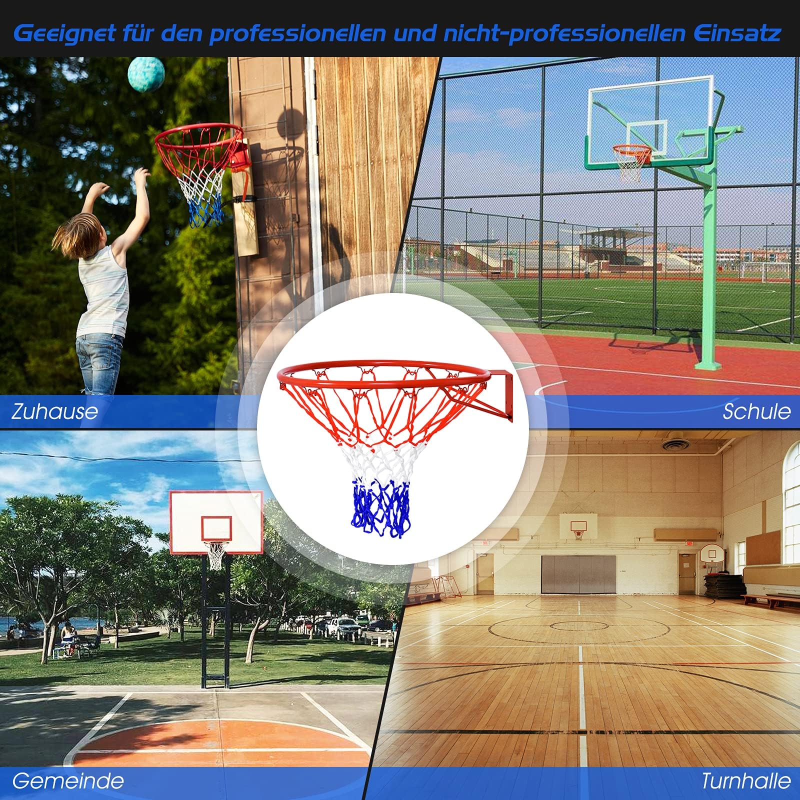 COSTWAY Ø 45 cm Basketballring mit Netz, Basketball Korb aus Stahlrahmen und wetterfestes Nylonnetz, Basketballkorb für In- und Outdoor