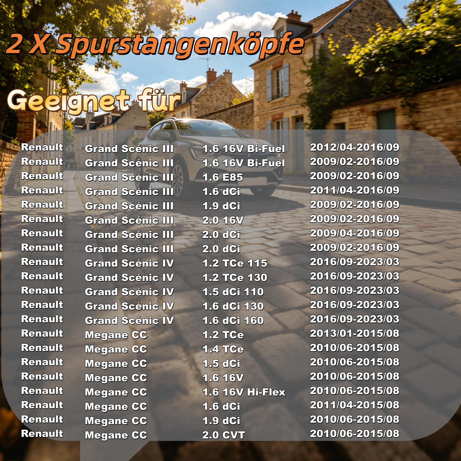 2x Rotule de Direction pour 2008-2024 Fluence Megane III Grandtour Coupé CC | 485204680R 485202710R 39040 39039 Avant Gauche et Droite Compatible avec 2009-2016 Scénic III Grand Scénic III
