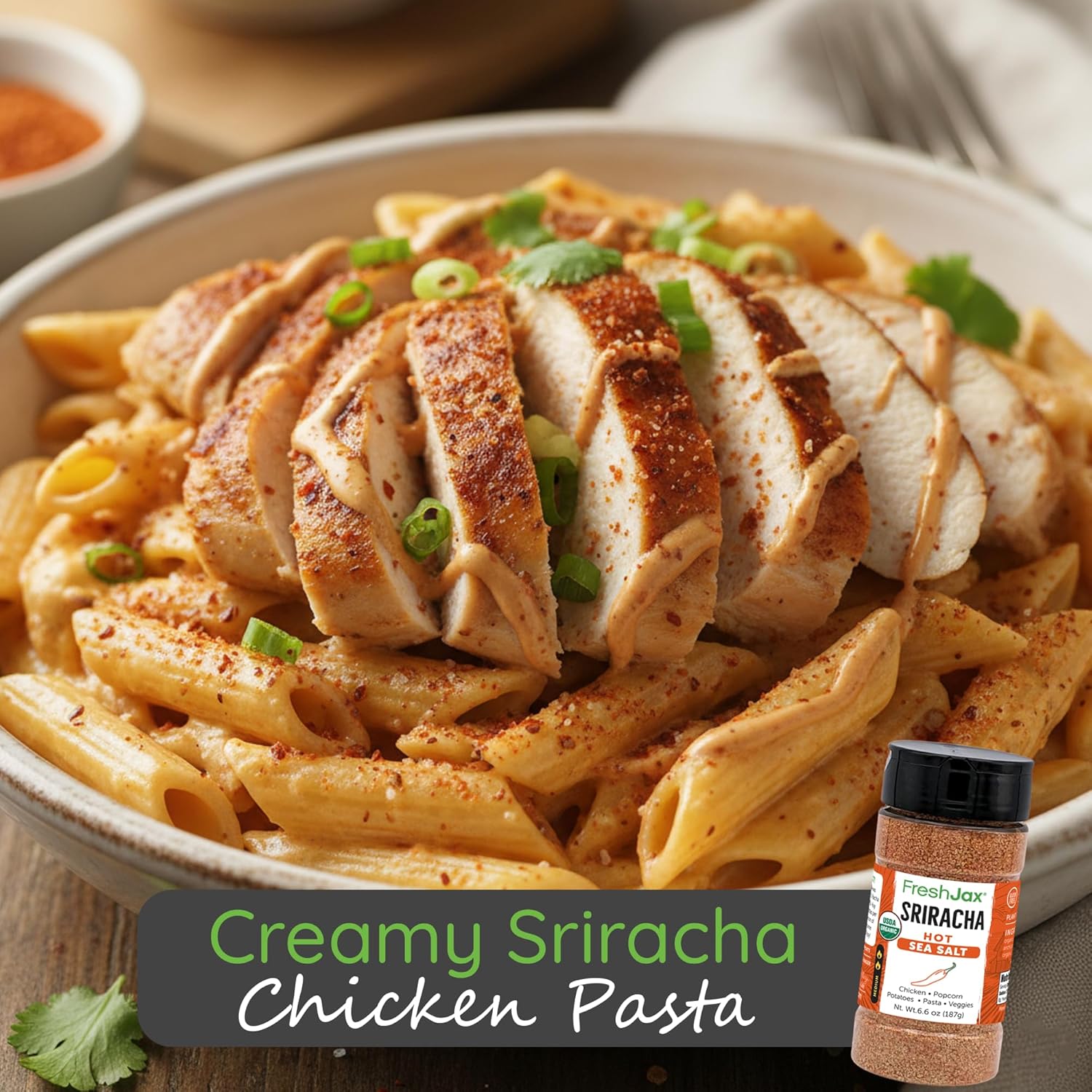 FreshJax Sriracha Hot Sea Salt, 6.6 oz Spicy Sea Salt Blend for Chicken Wings, Steak, Seafood, Roasted Veggies, Eggs, Fries, Popcorn, Pizza, Stir-Fry, Pork Chop Marinades| Large Bottle - Made in USA - Image 4