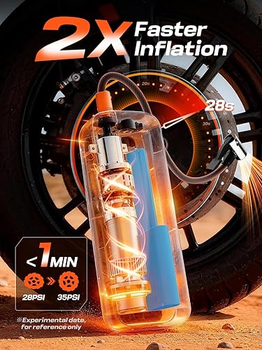 Miniatura 2 de Inflador de neumáticos, compresor de aire portátil, bomba de aire eléctrica de 150 PSI con medidor de presión digital, inflado rápido, apagado