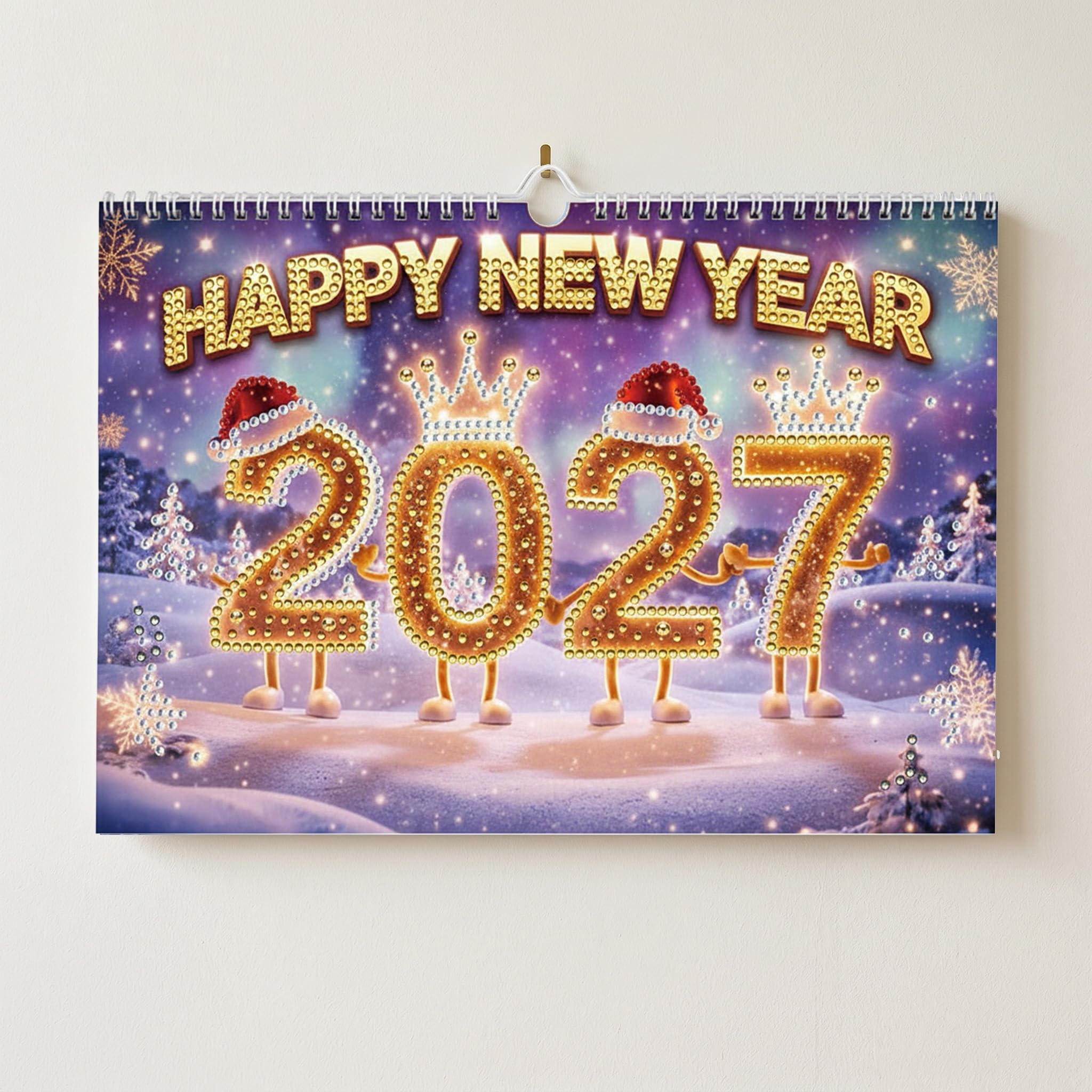 Lebartm 2027 Wall Calendar DIY Diamond Art Painting Hanging Calendar Horizontal 17x25cm Hanging Loop from January 2027 to December for Home Office Planning-Christmas Style
