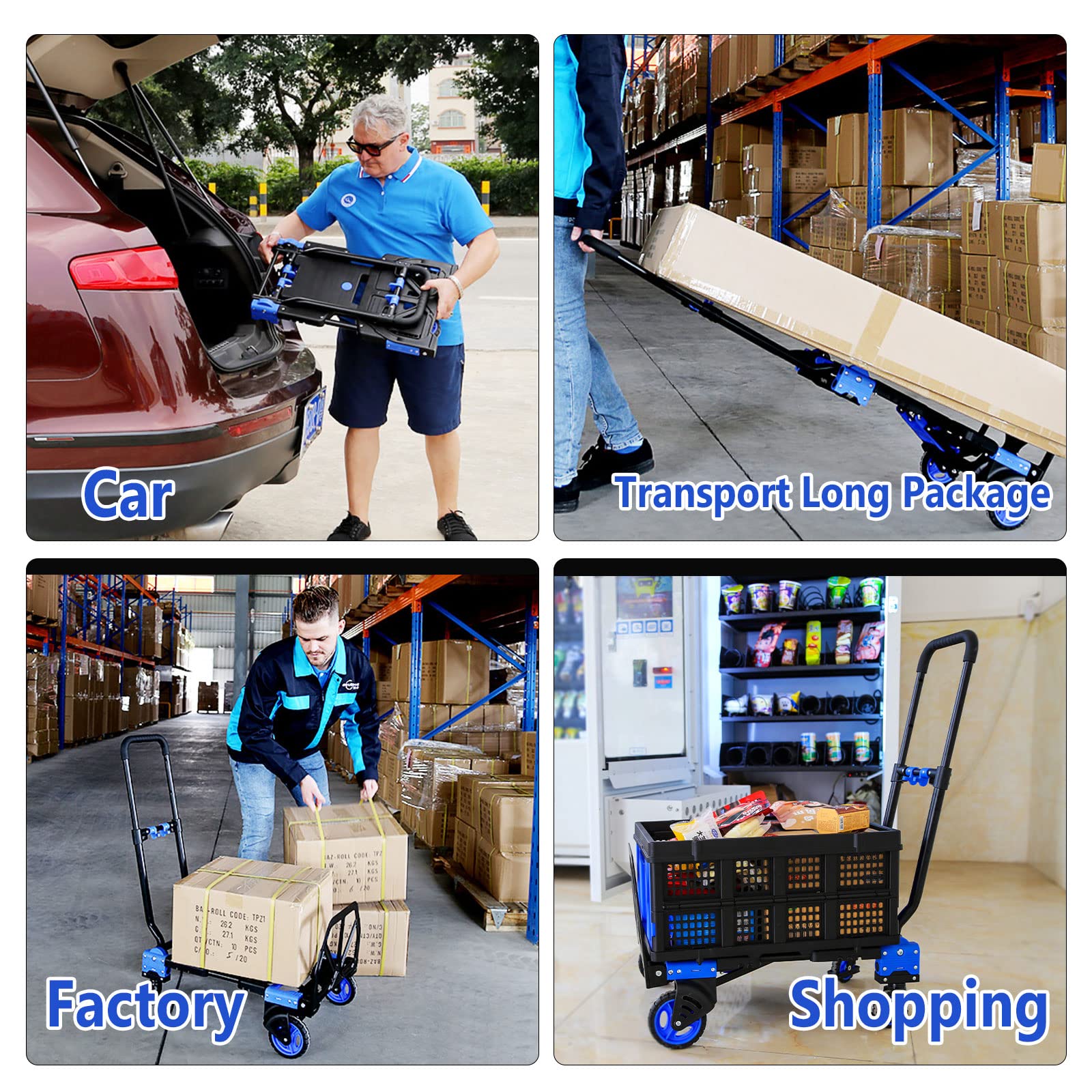 2-in-1 Foldable Hand Truck Dolly - 330LB Capacity Convertible Cart With 4 Wheels