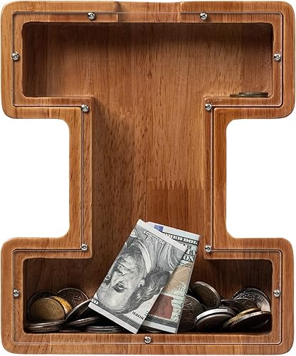 Miniatura 2 de Alcancía grande de madera personalizada para niños, alcancía con nombre personalizado (nombre grabado con láser) alfabeto de madera, caja de dinero