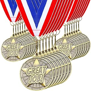 Quelay 100 Pcs Award Medals Bulk 2 Inch Gold Winner Medals with Neck Ribbons for Sports Tournaments Competitions Party Favors