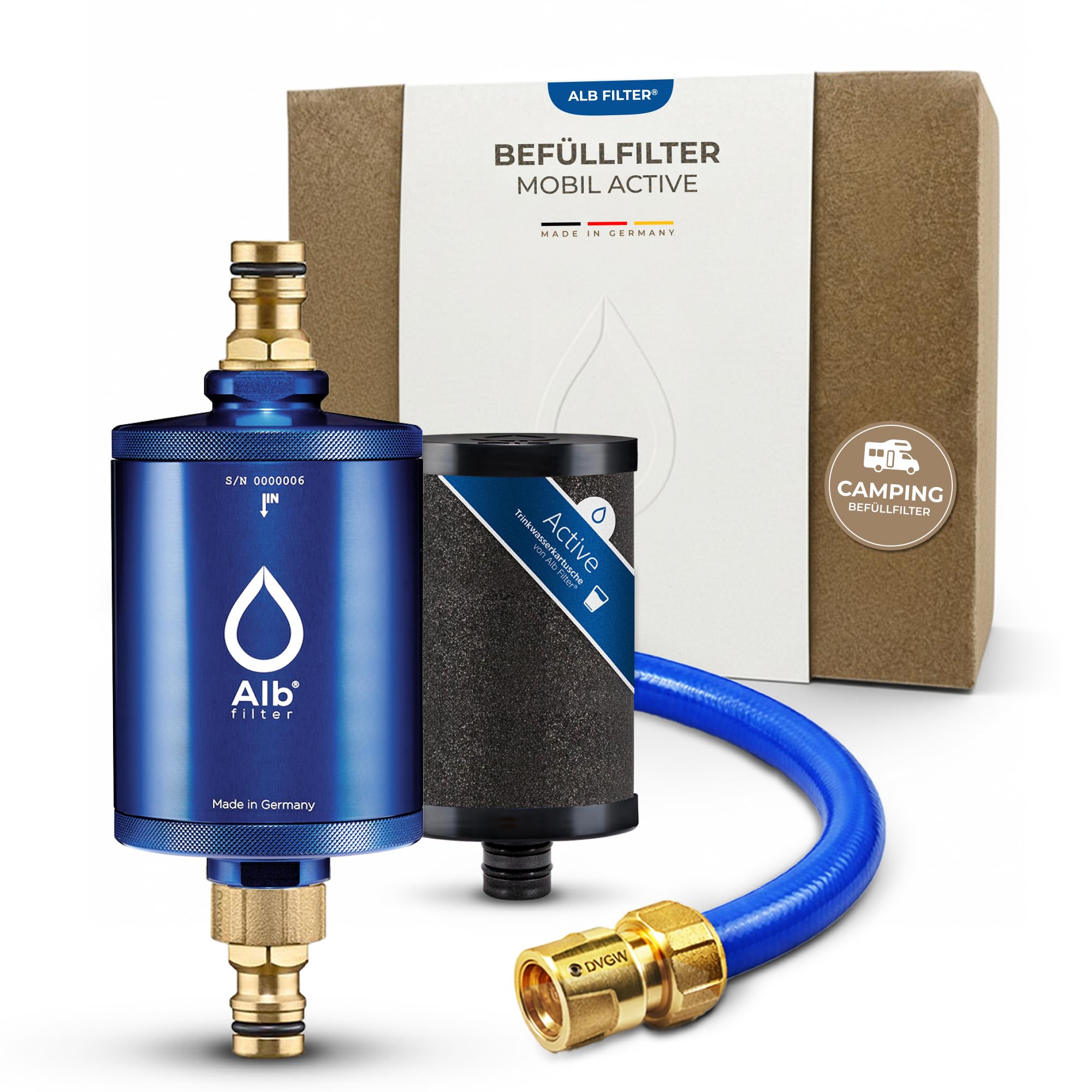 Alb Filter MOBIL Active Trinkwasserfilter Blau – Befüllfilter für Wohnmobil & Camping – Der Wasserfilter reduziert Schadstoffe im Trinkwasser & verbessert den Geschmack – Made in Germany