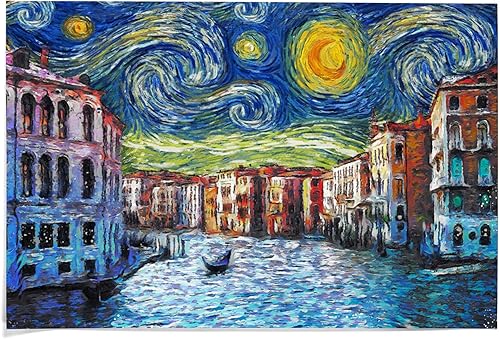 Lantern Press Decoración de pared Giclée de 36 x 54 pulgadas, Venecia, Italia, noche estrellada, Van Gogh
